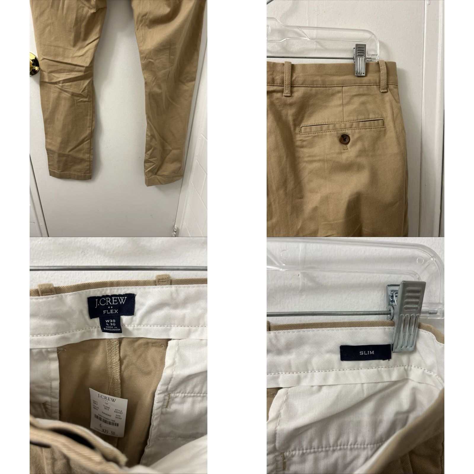 Vintage J Crew Flex Slim Chino Pants Mens 30x30 Khaki Tan Cotton-Blend Stretch Flat Front Zipper Button NWT Slim Tapered Casual Workwear Size US 30 / EU 46 - 8 Thumbnail