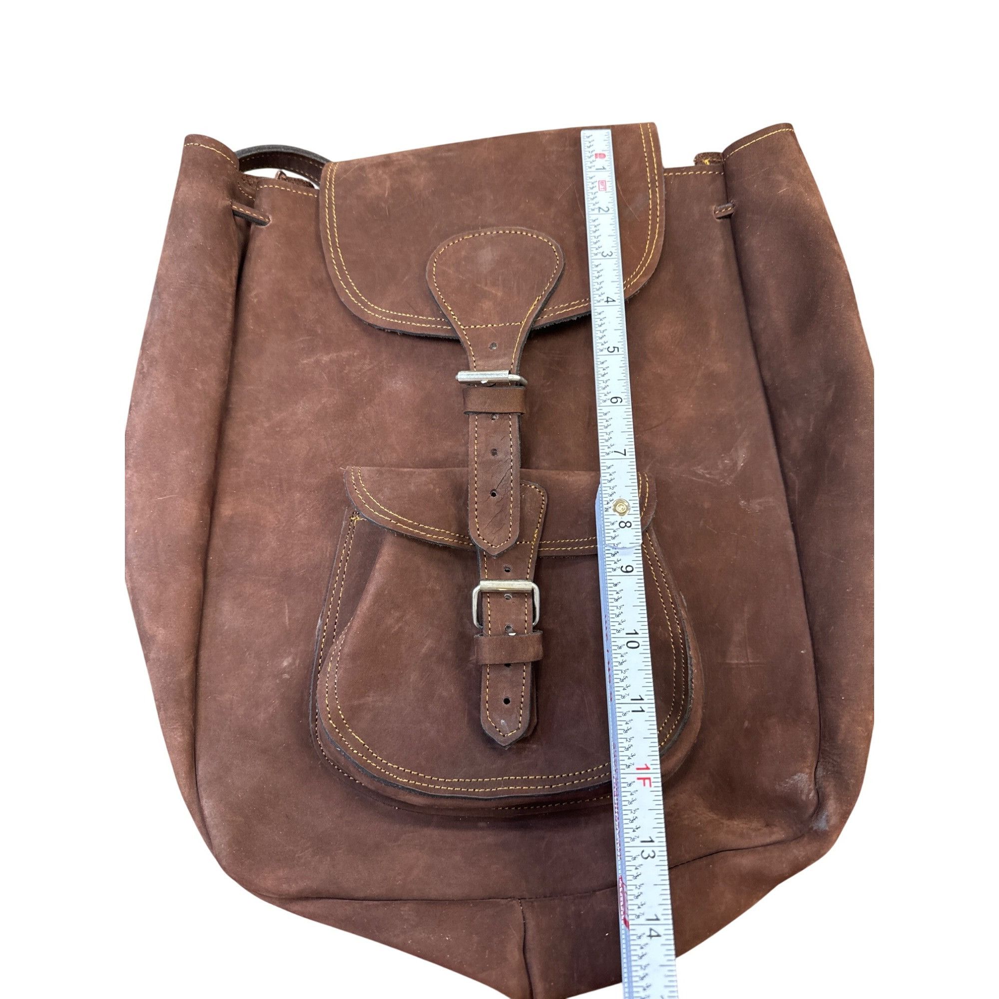 Designer Vintage Brown Leather Suede Backpack With Adjustable Straps Size ONE SIZE - 7 Thumbnail