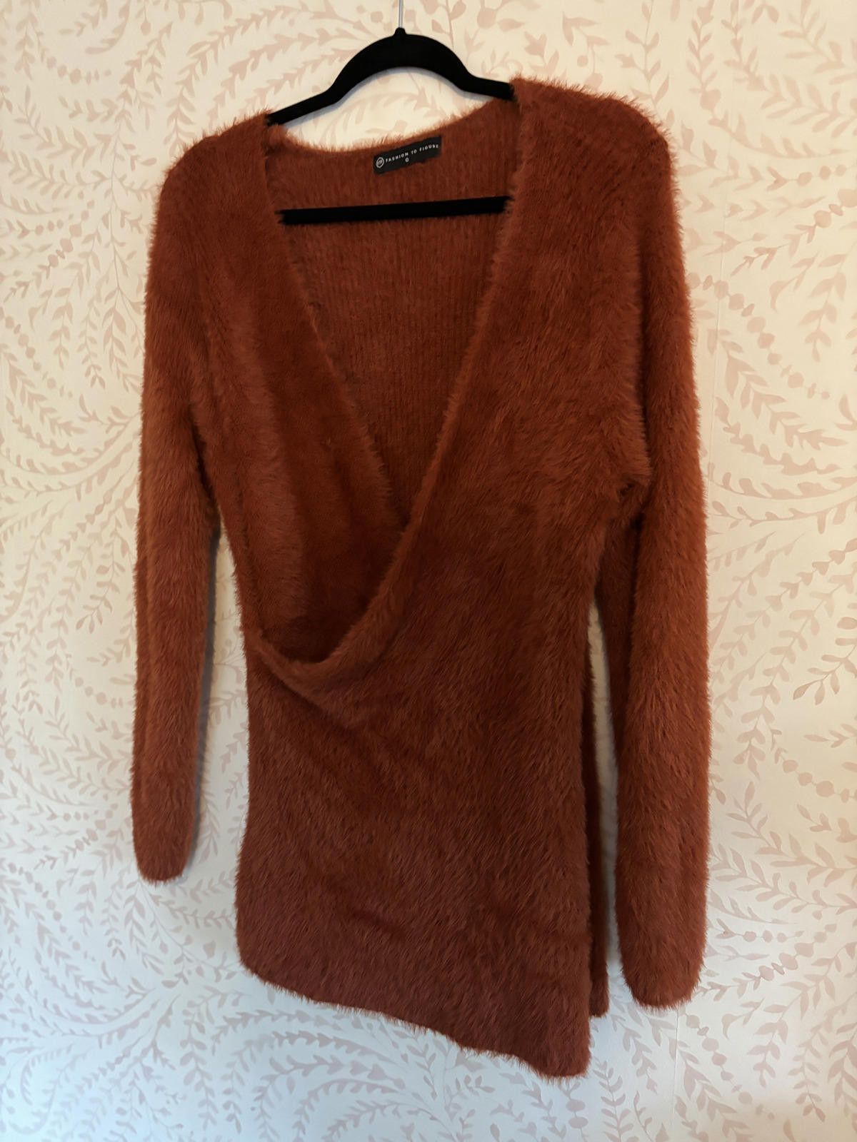 Designer FTF Fashion to Figure Plus Size Orange Fuzzy Wrap Sweater Size XL / US 12-14 / IT 48-50 - 2 Thumbnail