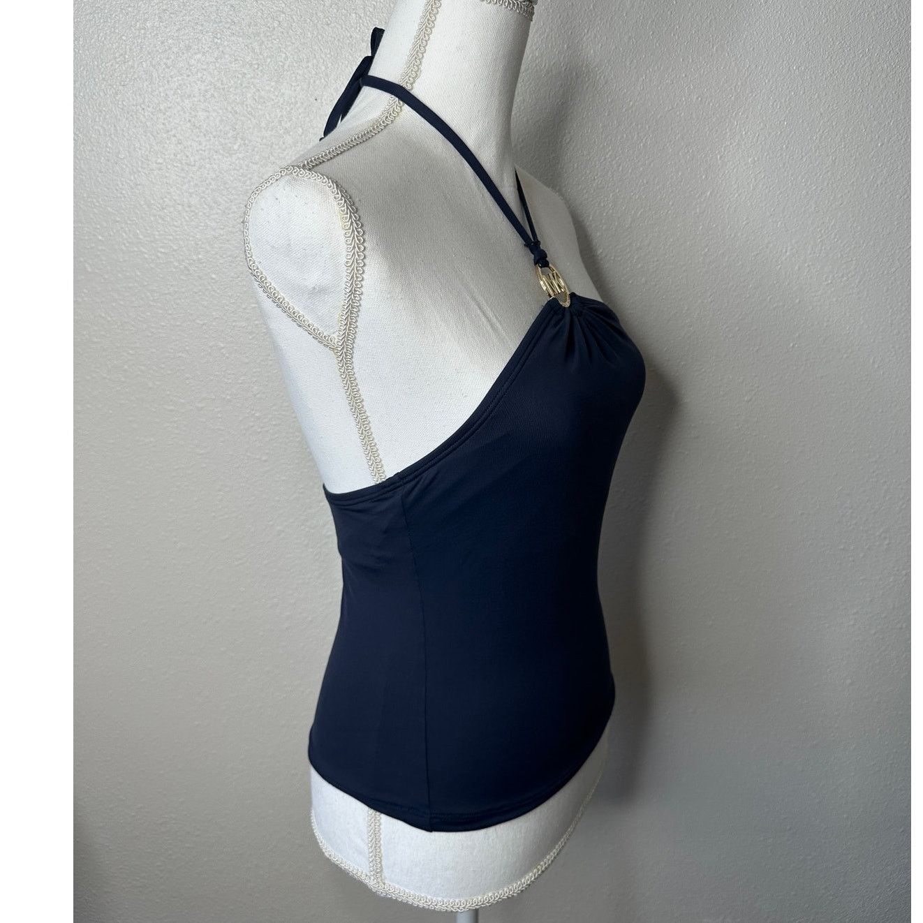 Michael Kors Michael Kors Navy Blue Halter Tankini Top XS Gold MK Logo Size XS / US 0-2 / IT 36-38 - 6 Thumbnail