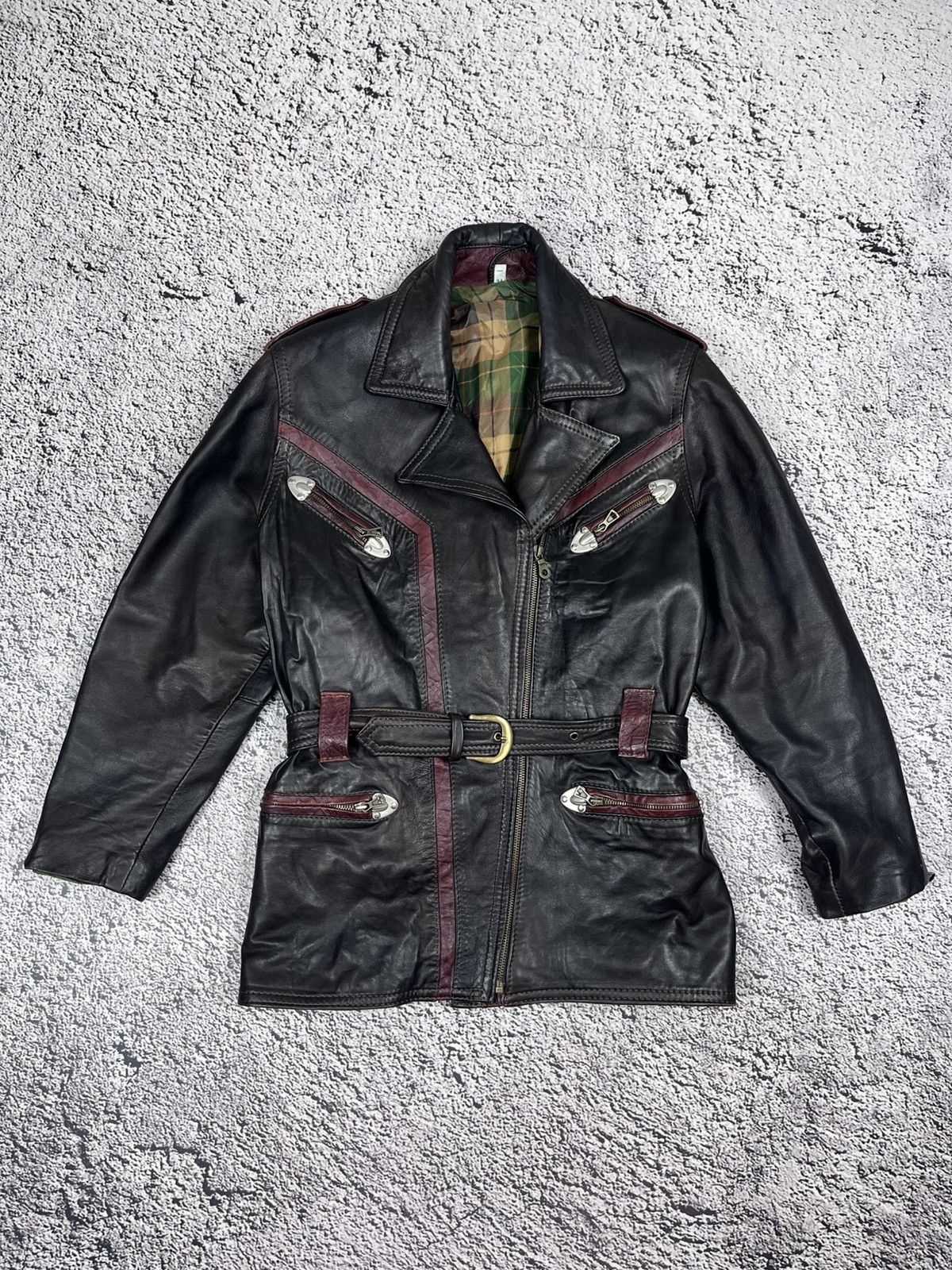 Genuine Leather Vintage Two-Tone Leather Biker Jacket Western Moto Style Size S / US 4 / IT 40 - 1 Thumbnail