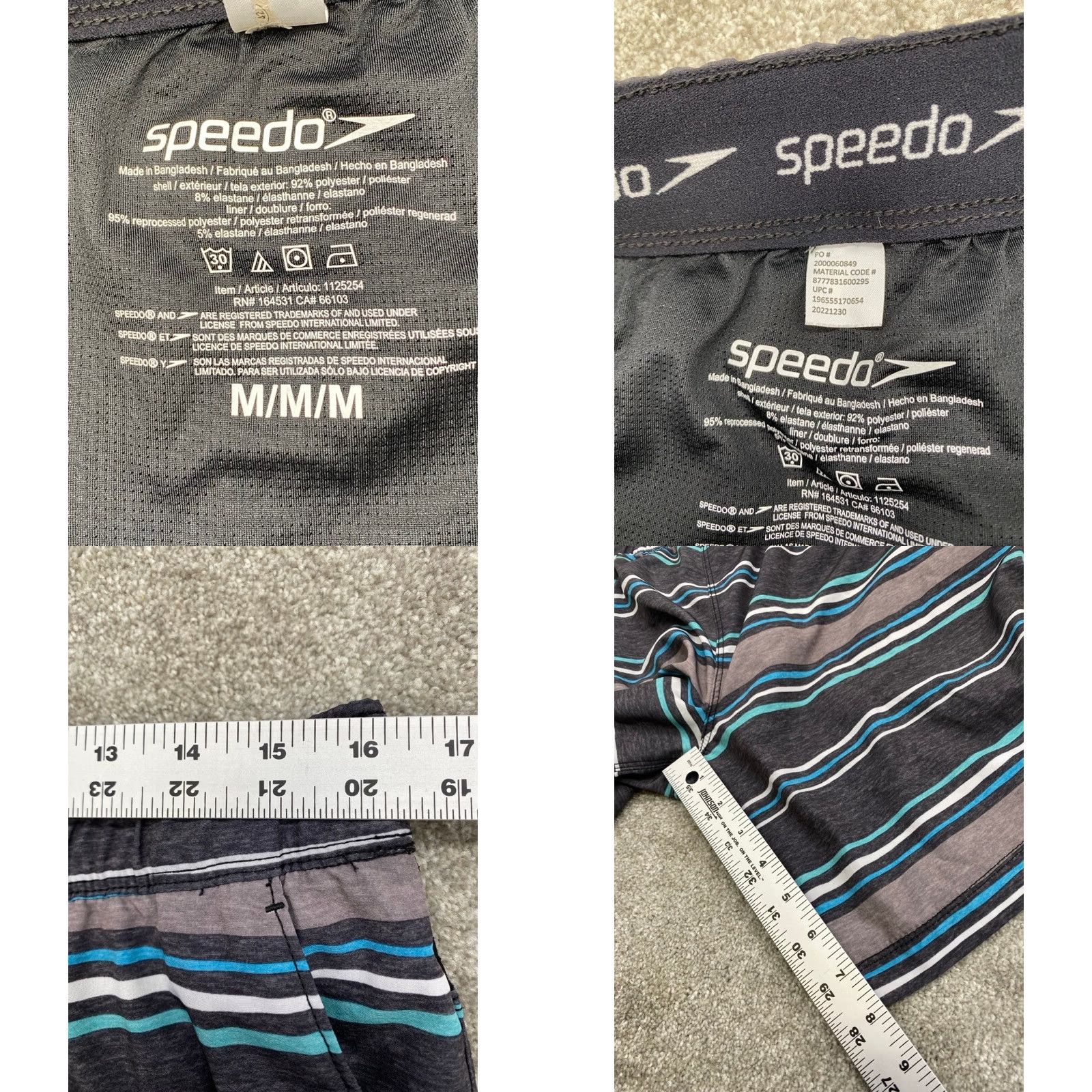 Speedo Speedo Men’s Board Shorts Swim Trunks Blue Green Striped Zipper Pocket M Adult Multicolor Size US 31 - 8 Thumbnail