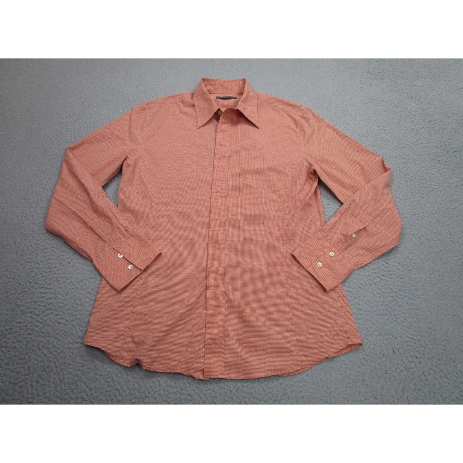 John Varvatos John Varvatos Shirt Mens M Orange Check Dress Button Long Sleeve Western Size 40R - 2 Thumbnail
