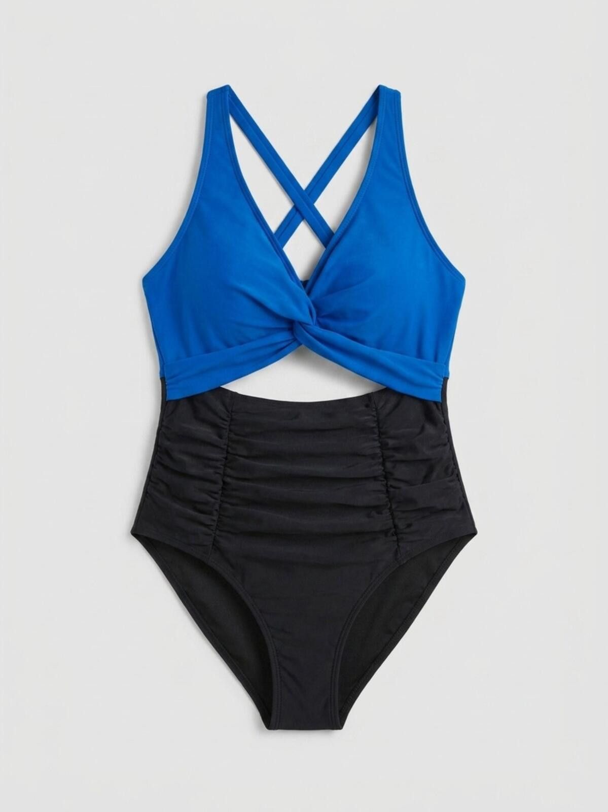Other Blue & Black Twist-Front One-Piece Swim Suit Size ONE SIZE - 1 Thumbnail