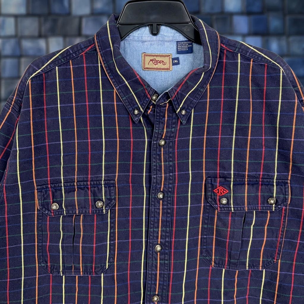 Roper VINTAGE Roper Shirt Mens 2XL Blue Red Plaid Twill Western Rodeo Cowboy Casual Shirt Size US XXL / EU 58 / 5 - 1 Thumbnail