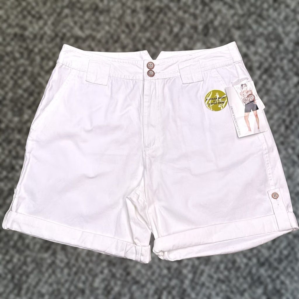 Vintage White Stag Bermuda Shorts Womens 14 White Cuffed Knit 100% Cotton Regular Rise 6in Inseam Block Pocket Summer Beach Casual Travel Womens Size 36" / US 14 / IT 50 - 1 Thumbnail