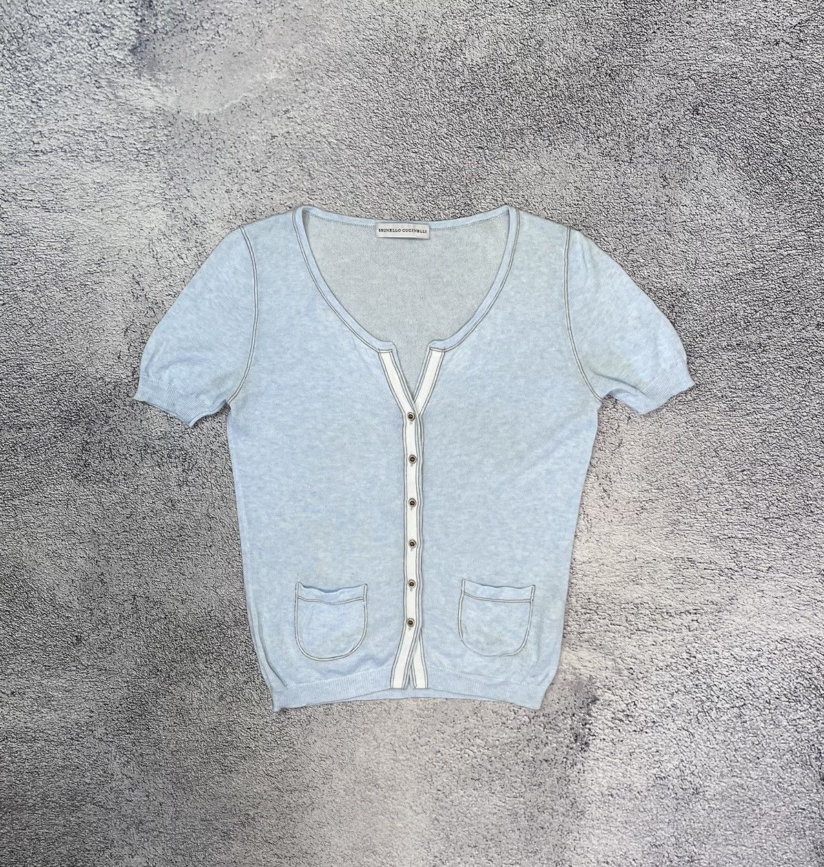 Brunello Cucinelli Brunello Cucinelli Light Blue Knit Top Button Up Italy M/S Size M / US 6-8 / IT 42-44 - 4 Thumbnail
