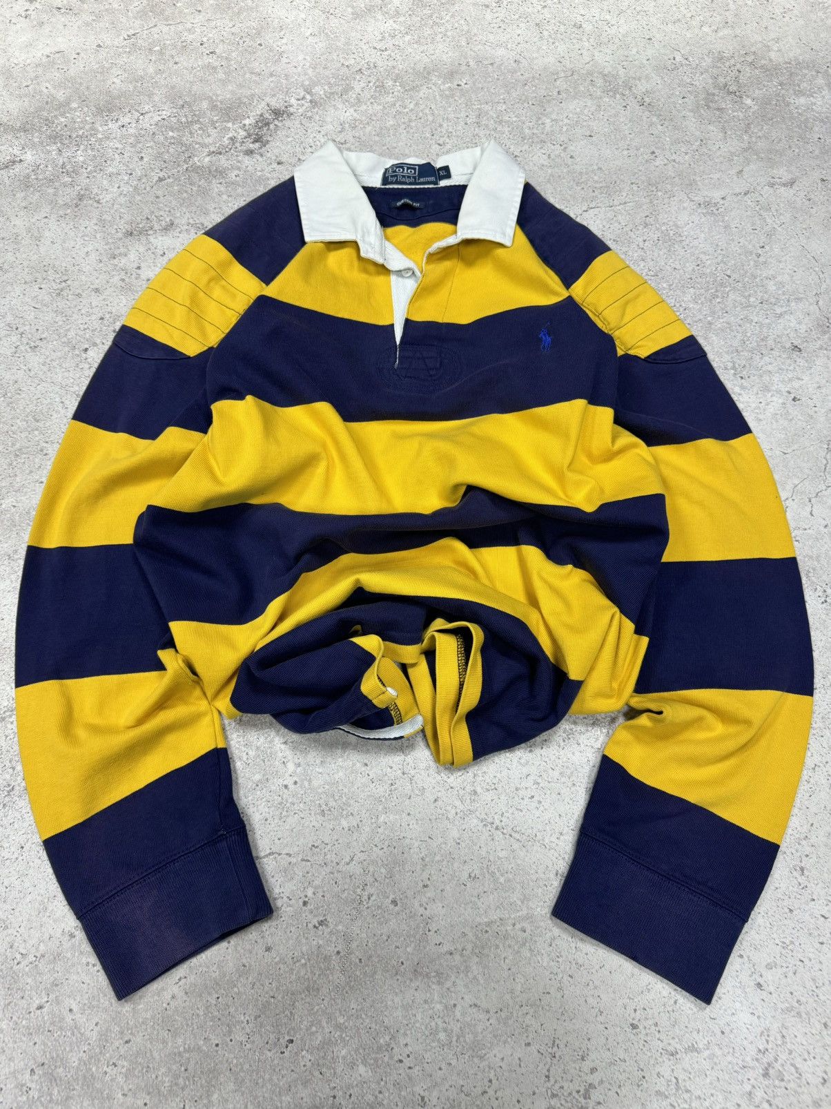Polo Ralph Lauren × Ralph Lauren × Vintage VNT Ralph Lauren Polo Stoned Cotton Rugby Longsleeve Striped Size US L / EU 52-54 / 3 - 1 Thumbnail