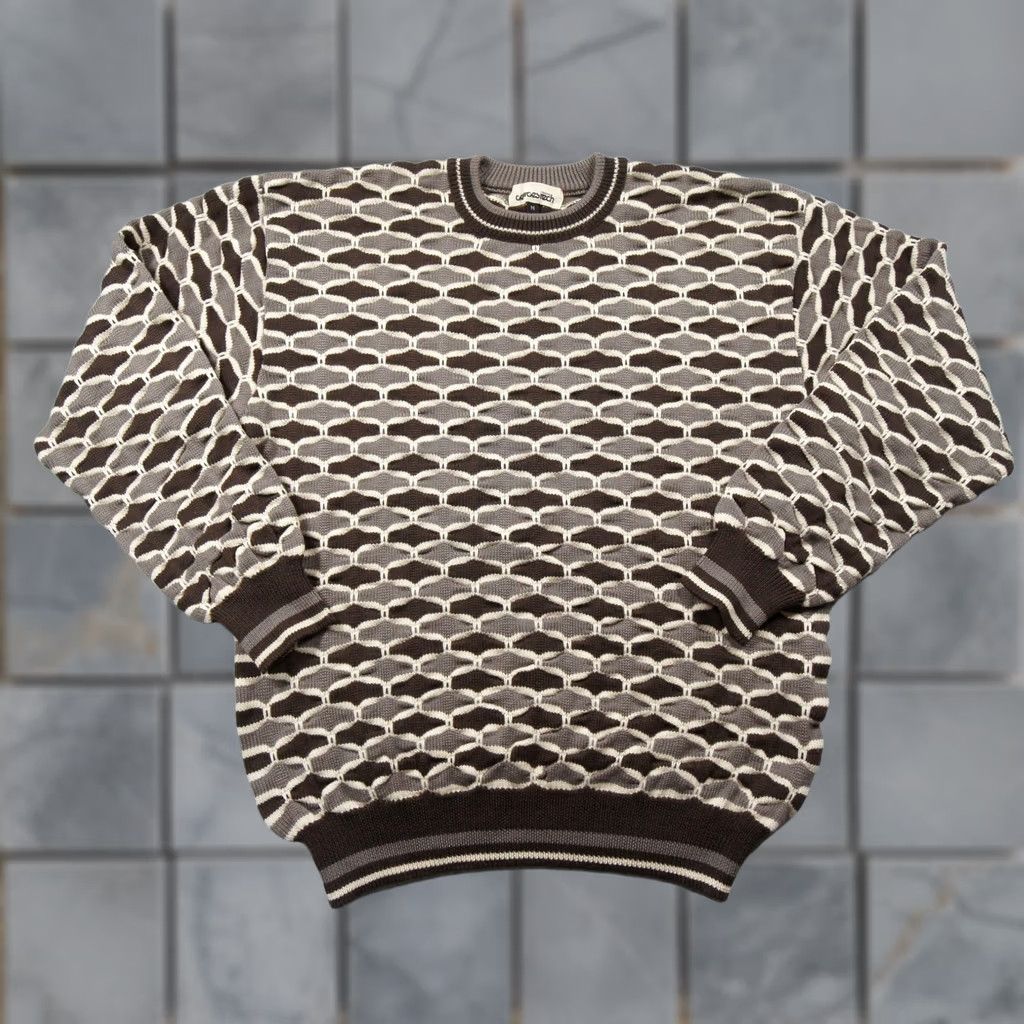 George VINTAGE Georges Rech Sweater Mens Medium Brown 3D Knit Crewneck Geometric Wool Size US M / EU 48-50 / 2 - 1 Thumbnail