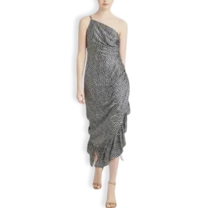 Cinq a Sept Cinq A Sept Midi Dress One Shoulder Silk Black/White 2 NWOT Size XS / US 0-2 / IT 36-38 - 1 Thumbnail