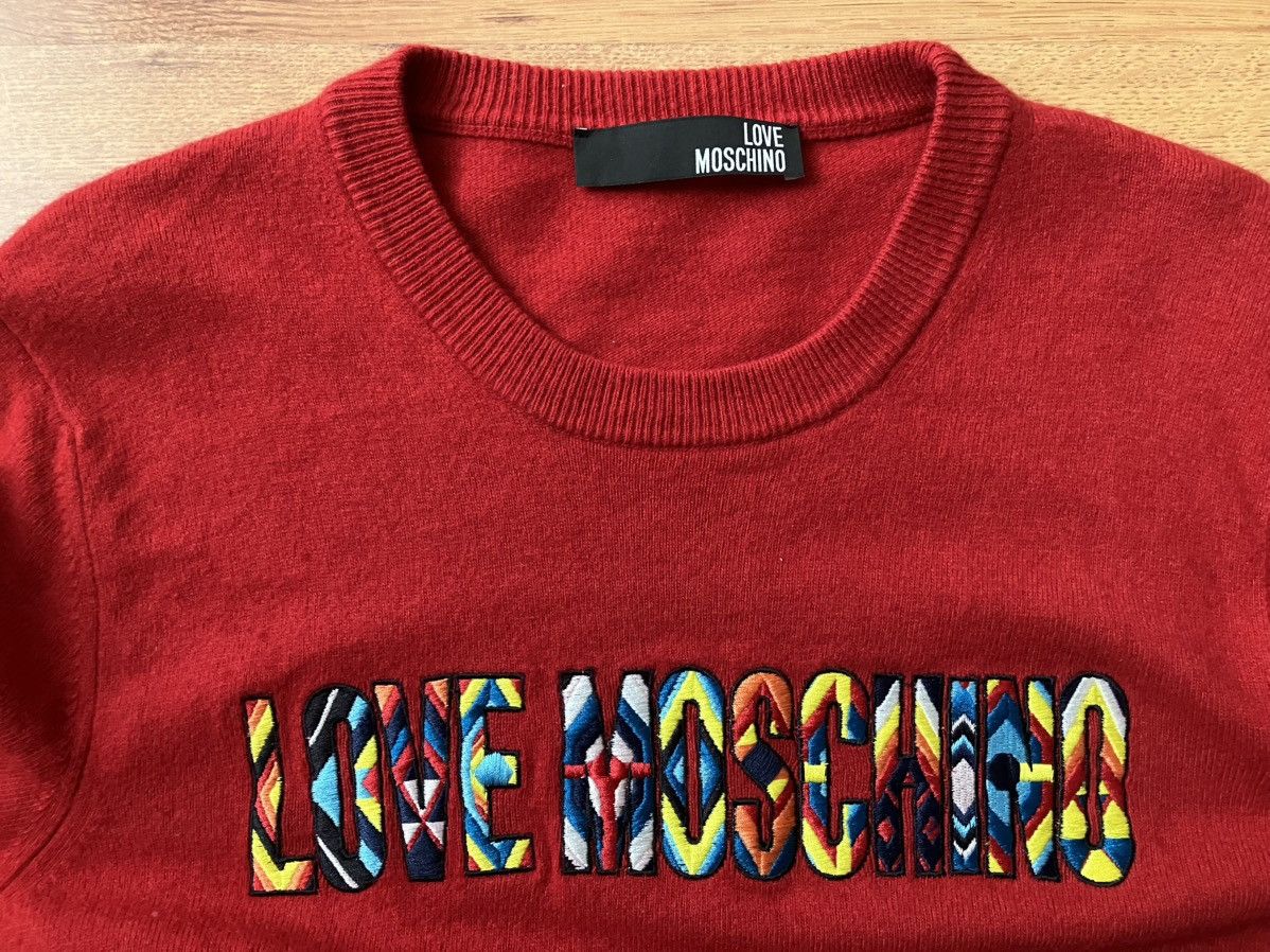 Love Moschino × Vintage Red Wool Vintage Love Moschino Sweater Jumper FrontLogo Silk Size M / US 6-8 / IT 42-44 - 4 Thumbnail