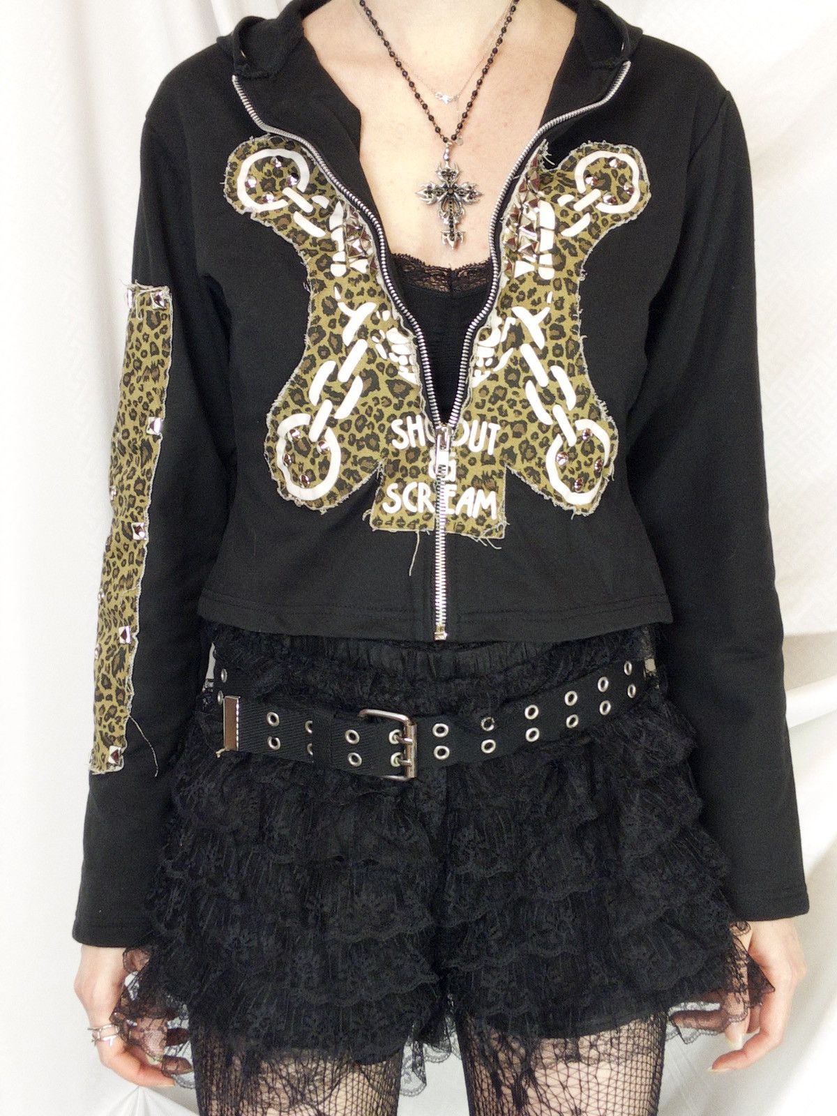 Japanese Brand XS PUNK zip cropped leo hoodie Size S / US 4 / IT 40 - 5 Thumbnail