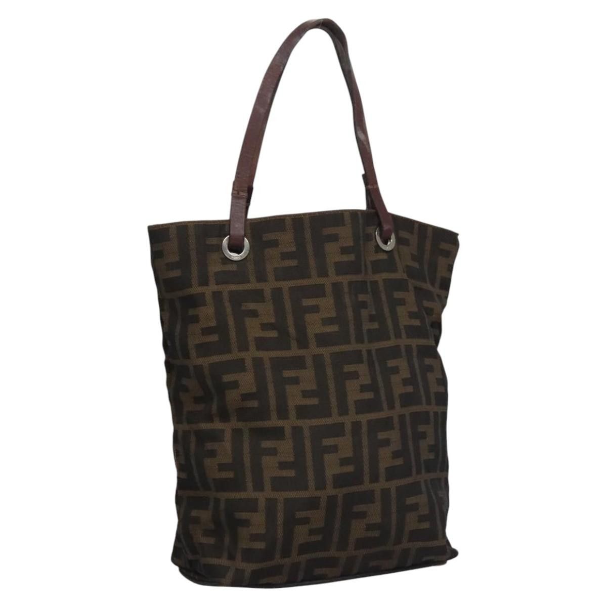 FENDI Zucca Canvas Hand Bag Brown Black Silver