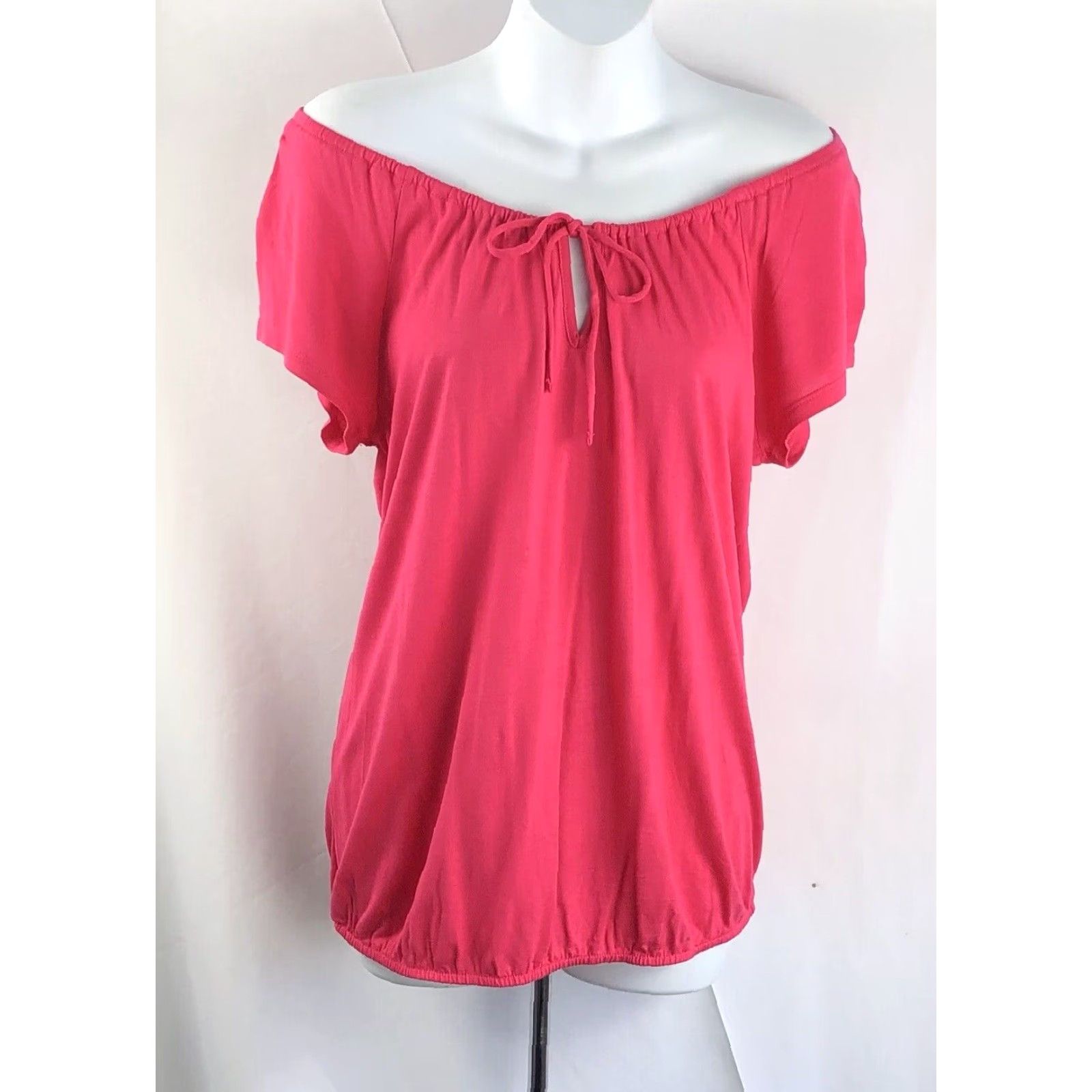 Old Navy Old Navy Top Women S Pink Off Shoulder Keyhole Neck ShortSleeve Tie Peasant Fairy Boho Size S / US 4 / IT 40 - 2 Thumbnail