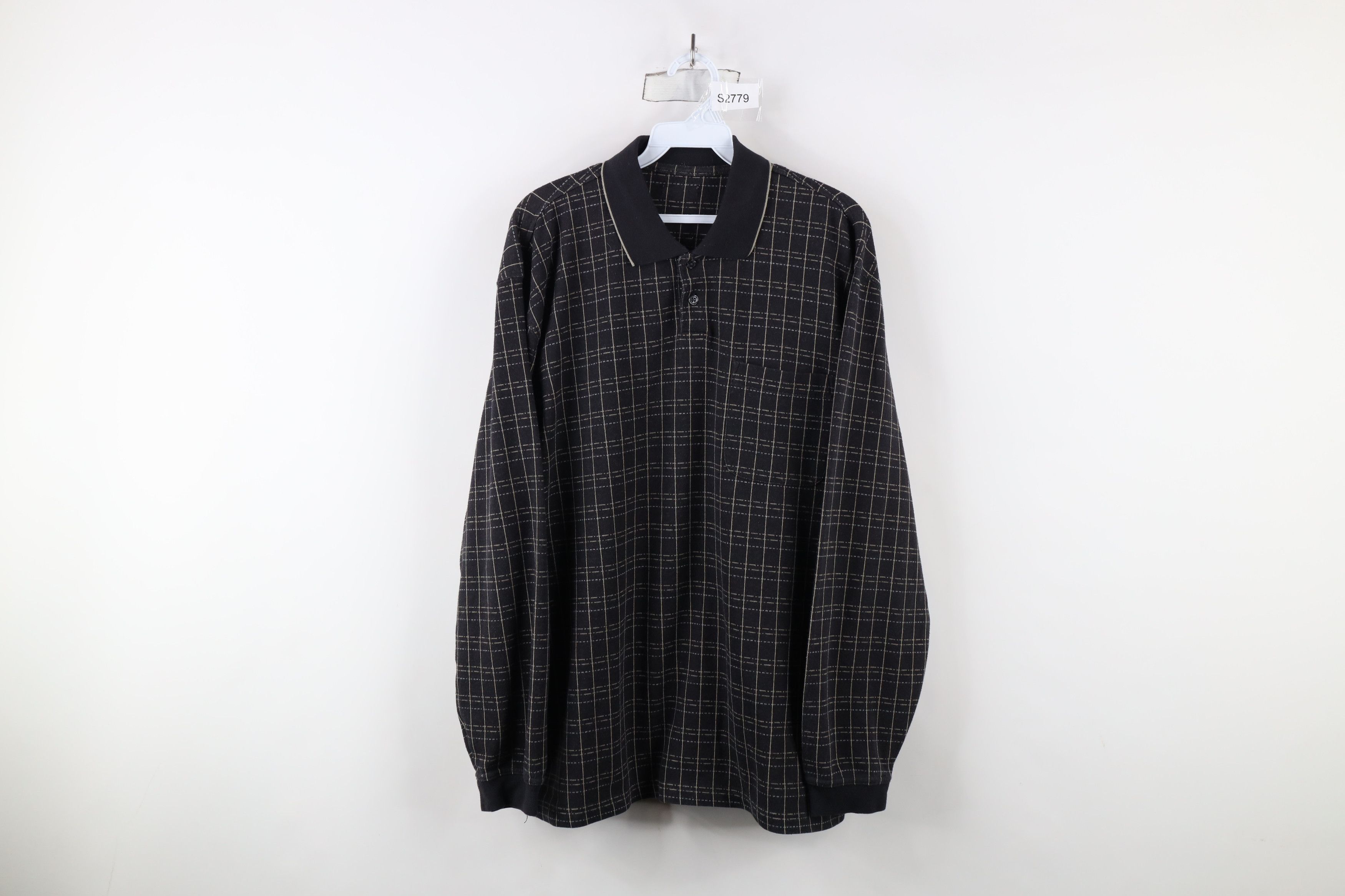 Vintage Vintage 90s Streetwear Checkered Knit Long Sleeve Rugby Polo Size US L / EU 52-54 / 3 - 1 Thumbnail