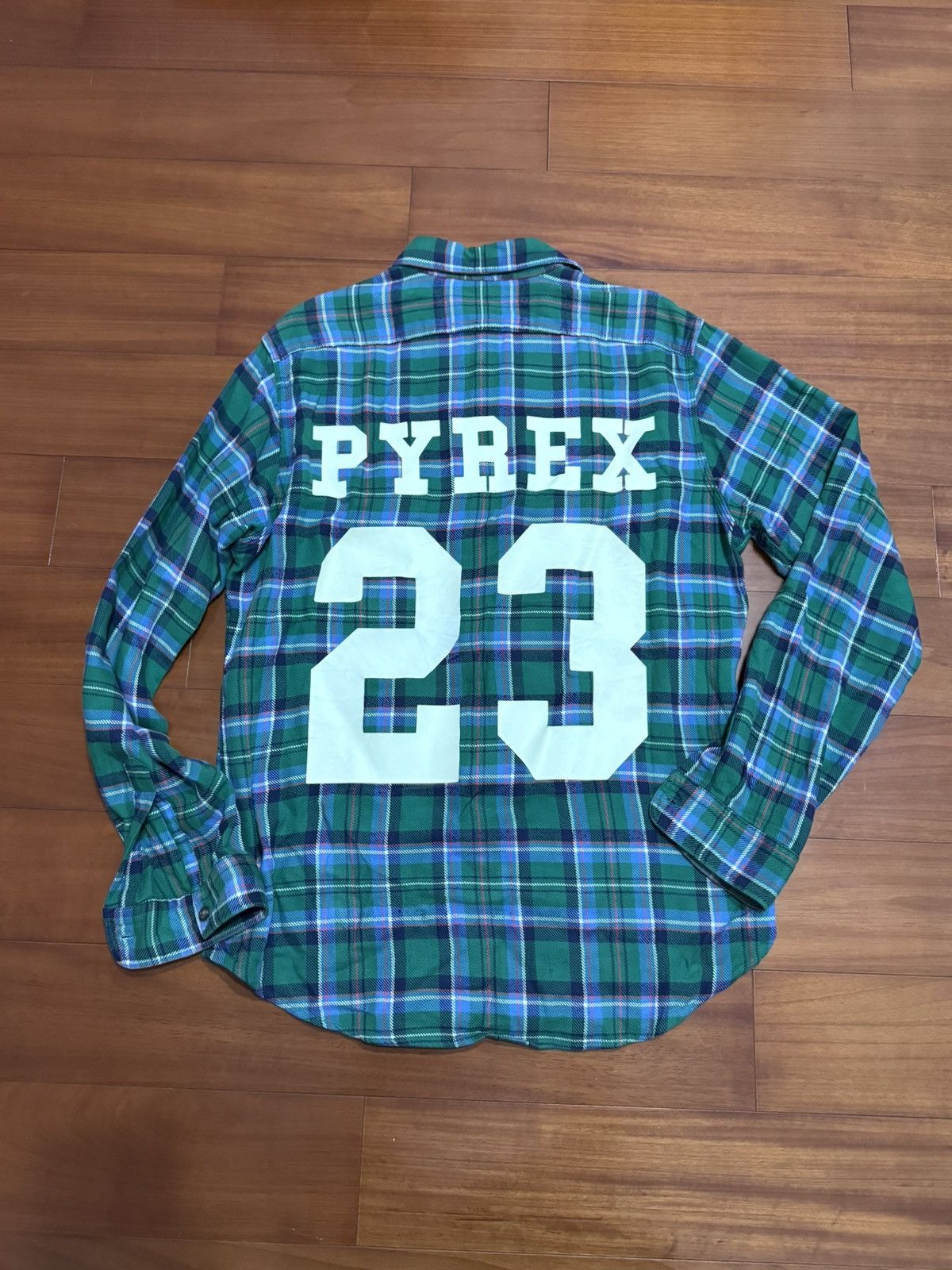 image of Polo Ralph Lauren x Pyrex Vision Virgil Abloh Pyrex Vision 23 Polo Rugby Flannel in Green Plaid (Si