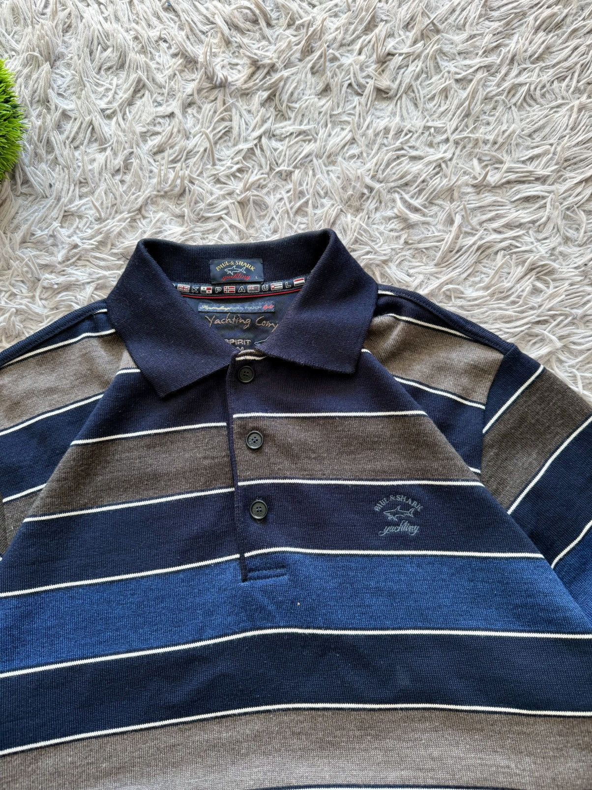 Paul & Shark 00s Paul & Shark Yachting Striped Knit Polo Sweater Casuals Size US L / EU 52-54 / 3 - 3 Thumbnail