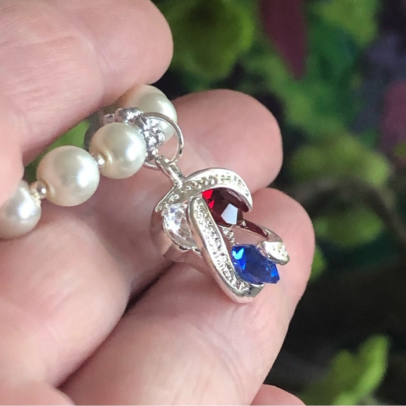 Handmade Handcrafted repurpose red white & blue stone Pearl necklace Size ONE SIZE - 7 Thumbnail