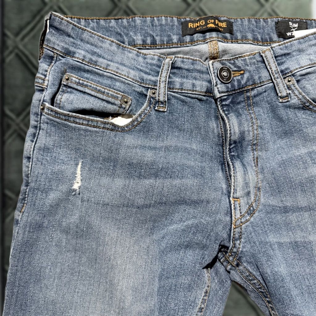 Ring Of Fire Ring of Fire Slim-Fit Jeans Men Blue Denim Zip-Fly Distressed Stretch - 30x30 Jeans Size US 30 / EU 46 - 1 Thumbnail