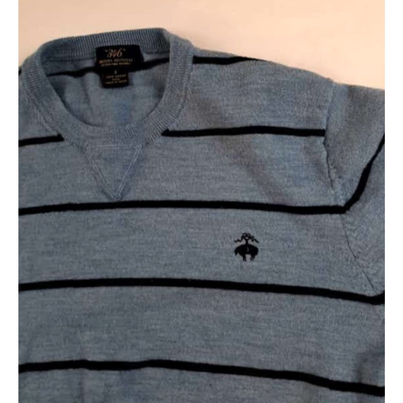 Brooks Brothers VINTAGE Brooks Brothers Sweater Knit Merino Wool Striped V-Neck Long Sleeve Pullover Blue Wool Men L Regular Lightweight Stretch 23in Size US L / EU 52-54 / 3 - 2 Thumbnail