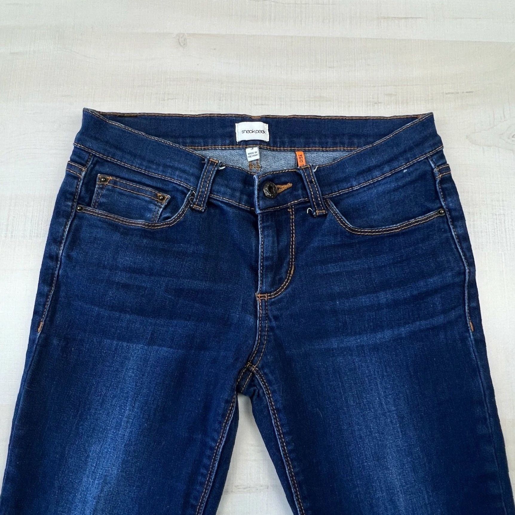 Vintage Sneak Peek Women's Junior Skinny Jeans Size 3 Low Rise Dark Blue Stretch Denim Size 26" / US 2 / IT 38 - 2 Thumbnail
