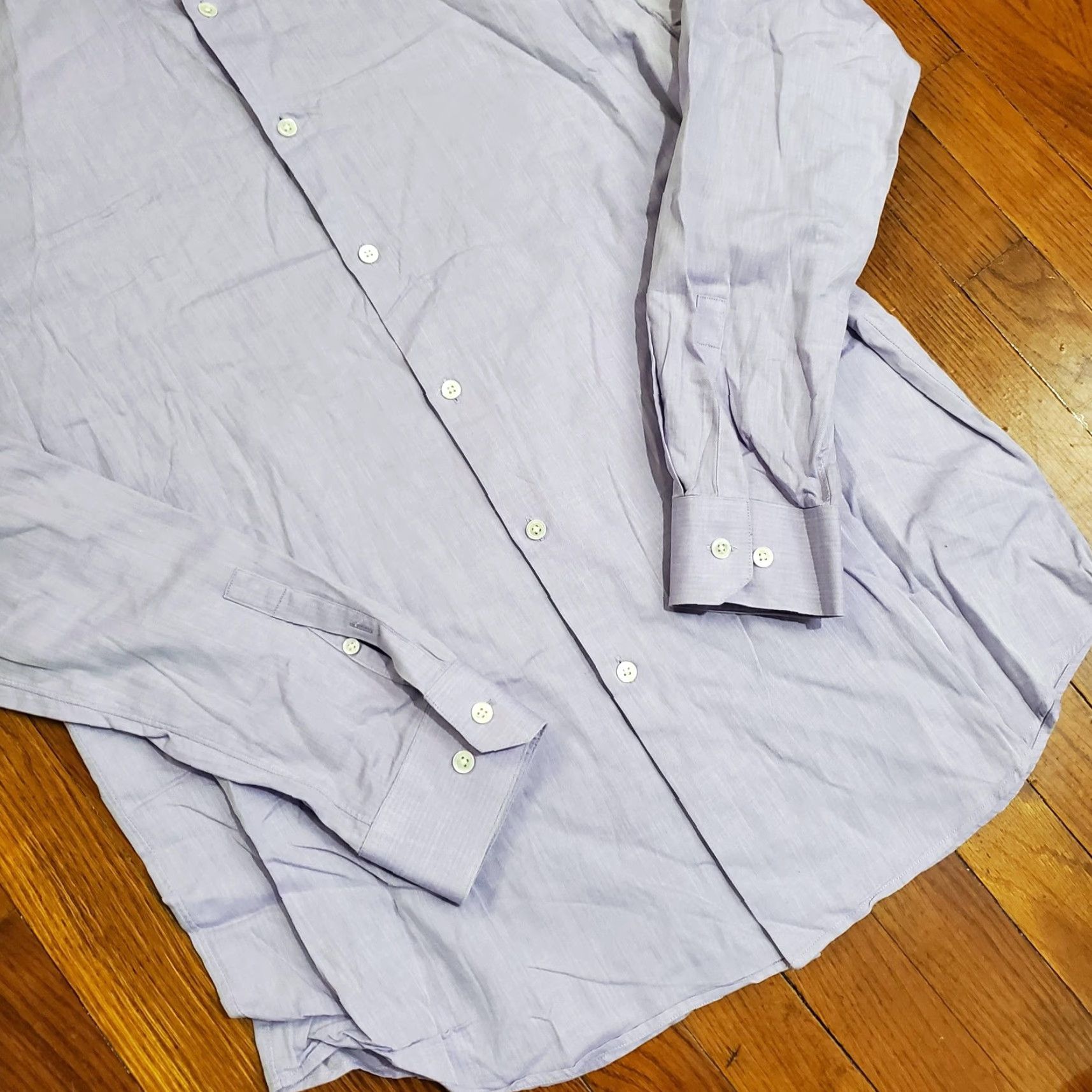 Theory Theory Shirt Mens 16.5 34/35 Purple Herringbone Dress Button Front Long Sleeve Size 42R - 2 Thumbnail