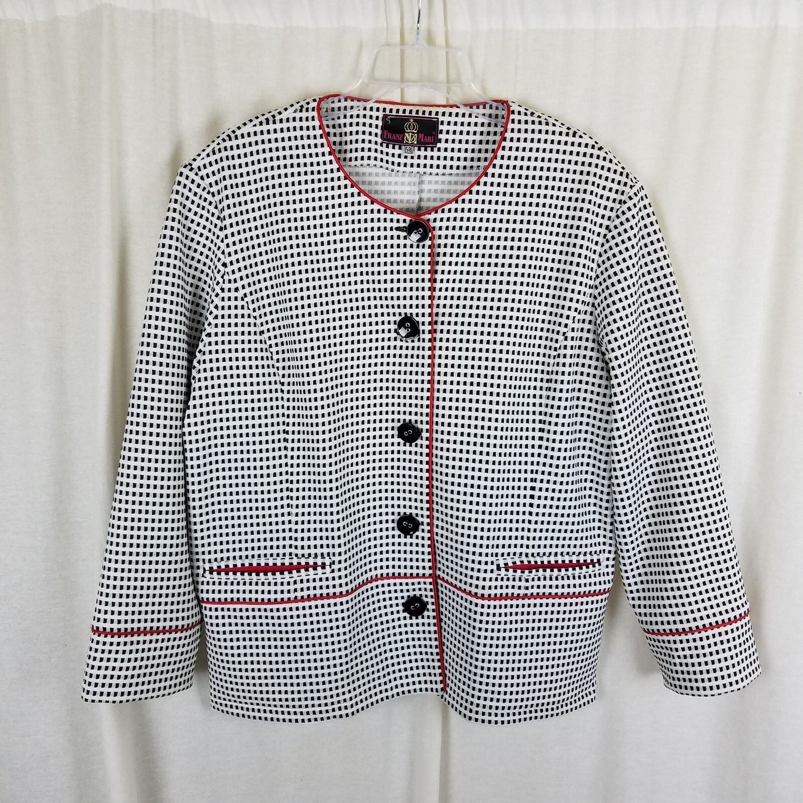 Vintage Designer Franz Mari Collarless Checked Blazer Jacket 58 XL Size XL / US 12-14 / IT 48-50 - 1 Thumbnail