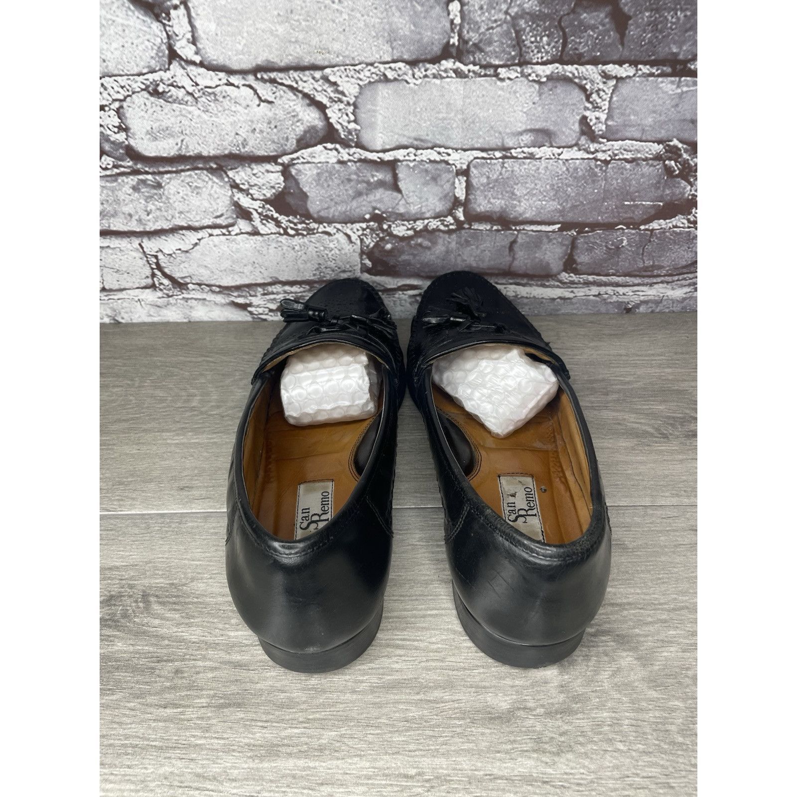 Other SAN REMO Black Leather Wingtip Tassel Loafers Dress Shoes Me Size US 12 / EU 45 - 6 Thumbnail