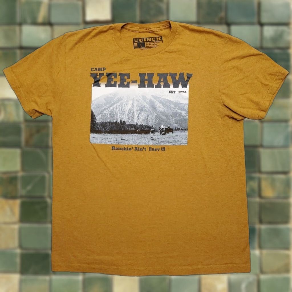 Vintage Cinch Shirt Men L Gold Western Yee Haw Ranching Aint Easy Cowboy Rancher TEE Size US L / EU 52-54 / 3 - 1 Thumbnail