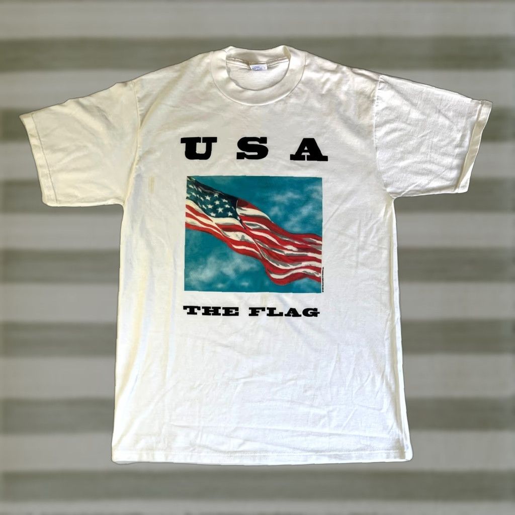 Jerzees VINTAGE Jerzees T-Shirt USA Flag Graphic 1993 Monuments of America White Cotton L Mens Size US L / EU 52-54 / 3 - 1 Thumbnail