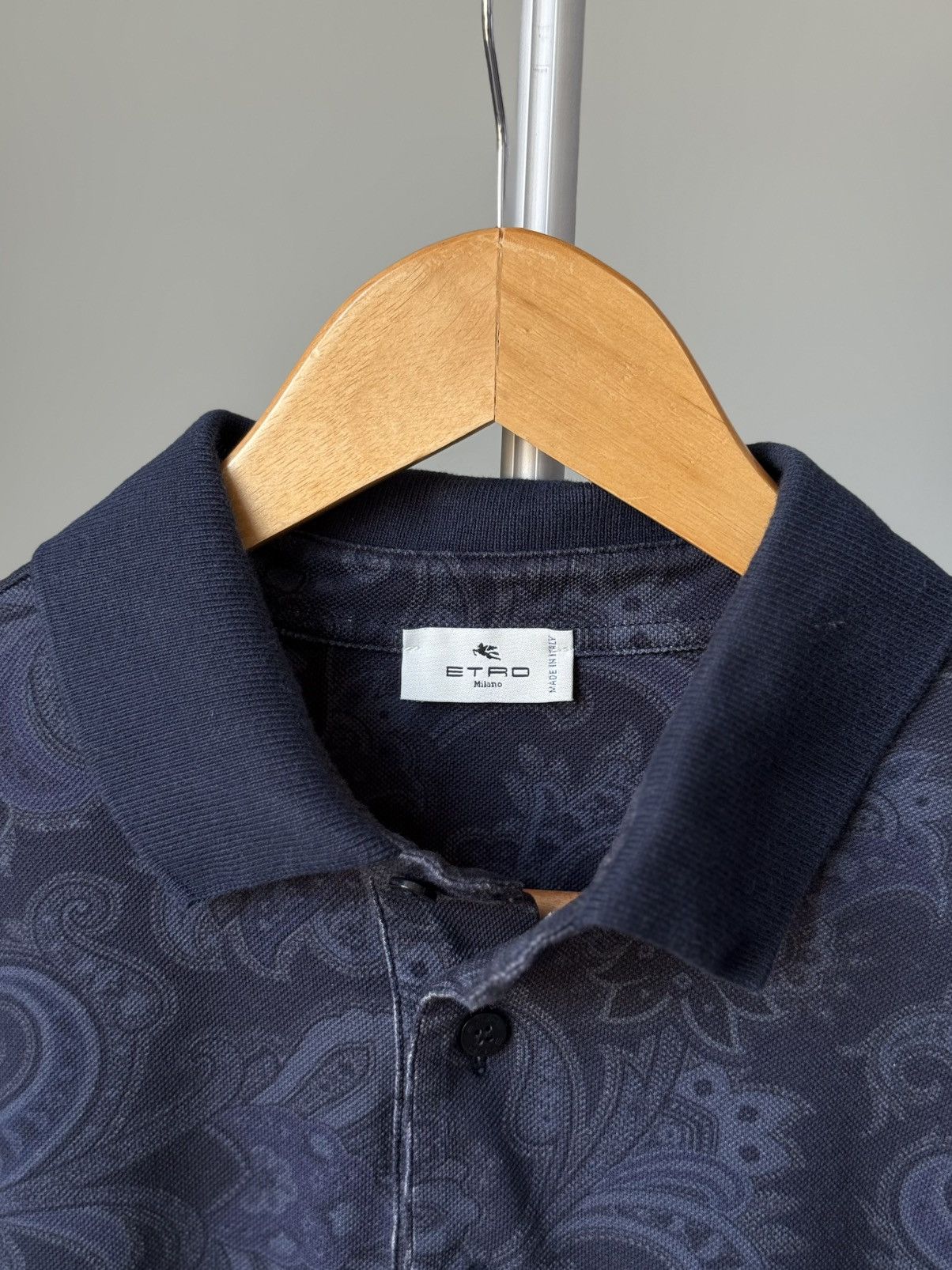 Etro Etro Milano Paisley Polo Shirt Navy Blue Cotton Short Sleeve Size US L / EU 52-54 / 3 - 8 Thumbnail