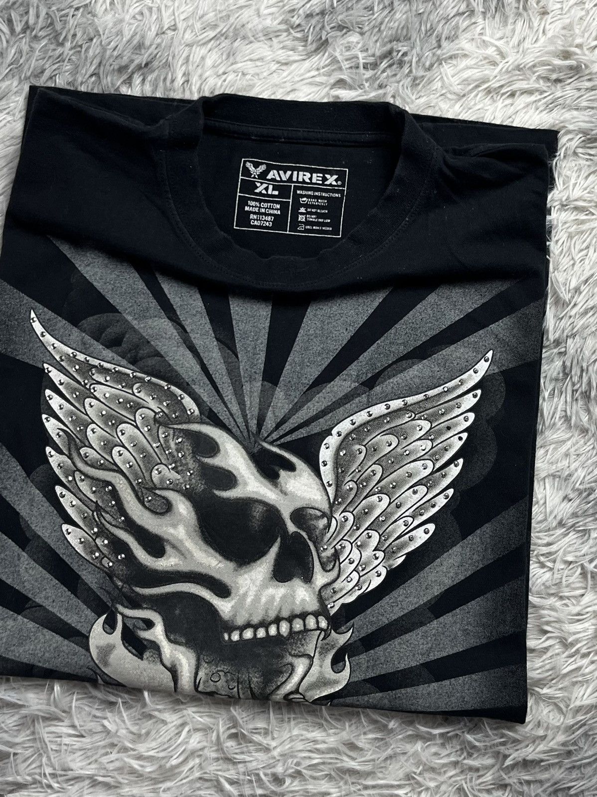 Avirex VTG Y2K AVIREX WINGED SKULL RHINESTONE BLACK T-SHIRT Size US XL / EU 56 / 4 - 3 Thumbnail