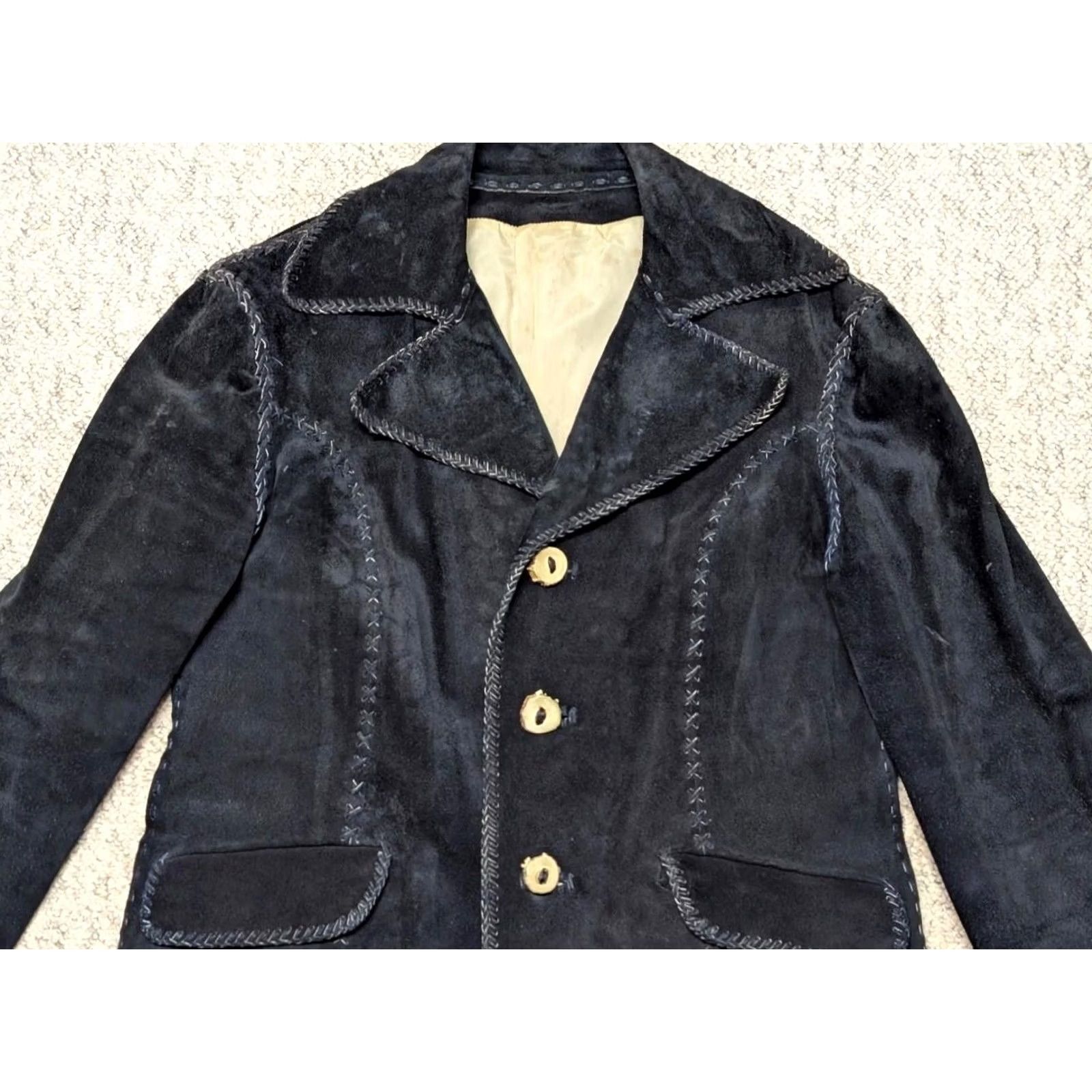 Vintage VINTAGE SUEDE LEATHER COAT XL BLUE HANDCRAFTED COWHIDE 1970s WESTERN WOMEN overcoat Coat XS? Size XL / US 12-14 / IT 48-50 - 7 Thumbnail