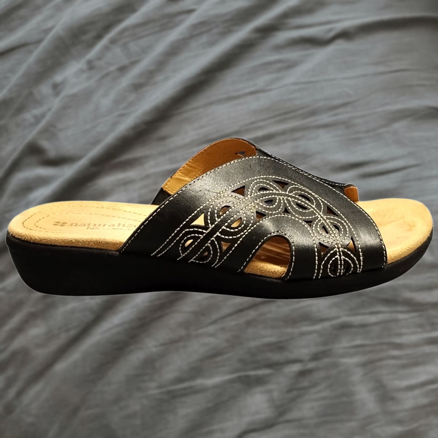 Naturalizer Naturalizer N5 Comfort Slide Sandals Women US 7.5 Black Tan Wedge Slip On Size US 8 / IT 38 - 1 Thumbnail