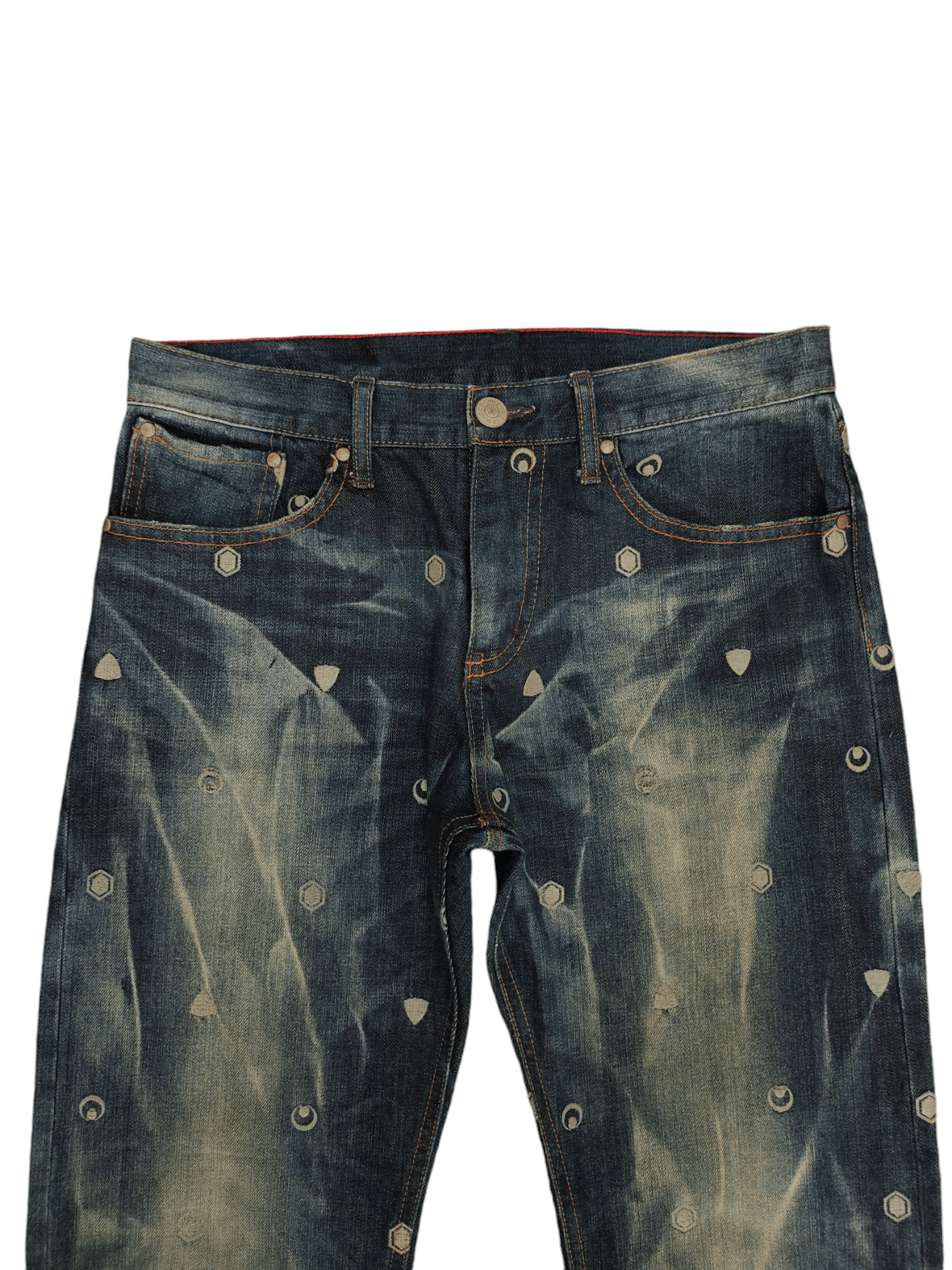 Comme des Garcons × Undercover Japanese Brand Takeo Kikuchi Embroidered Distress Faded Jean Size US 33 - 2 Thumbnail