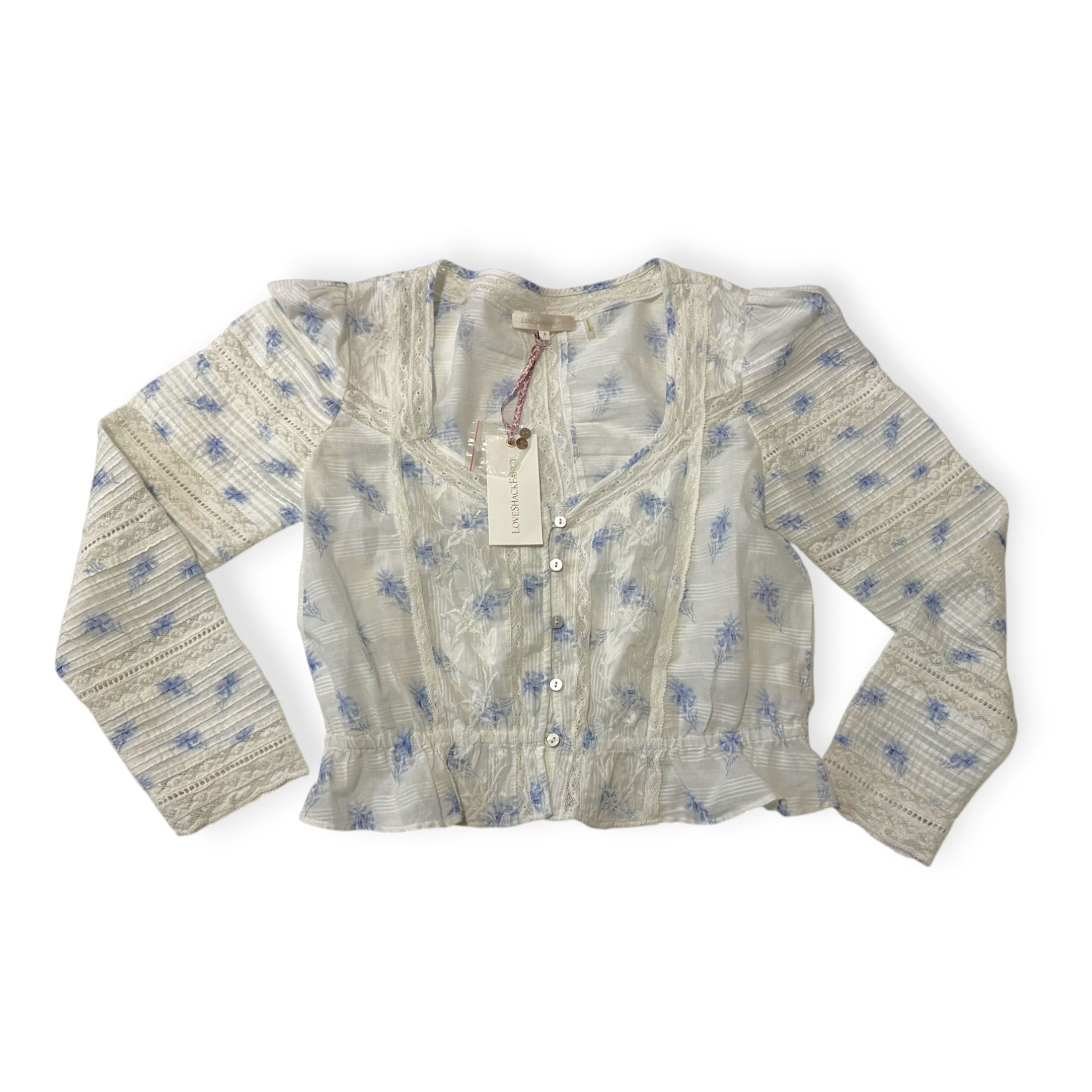 LoveShackFancy LoveShackFancy Sabrina Top, Ivory, Blue Floral, Size S, New Size S / US 4 / IT 40 - 6 Thumbnail