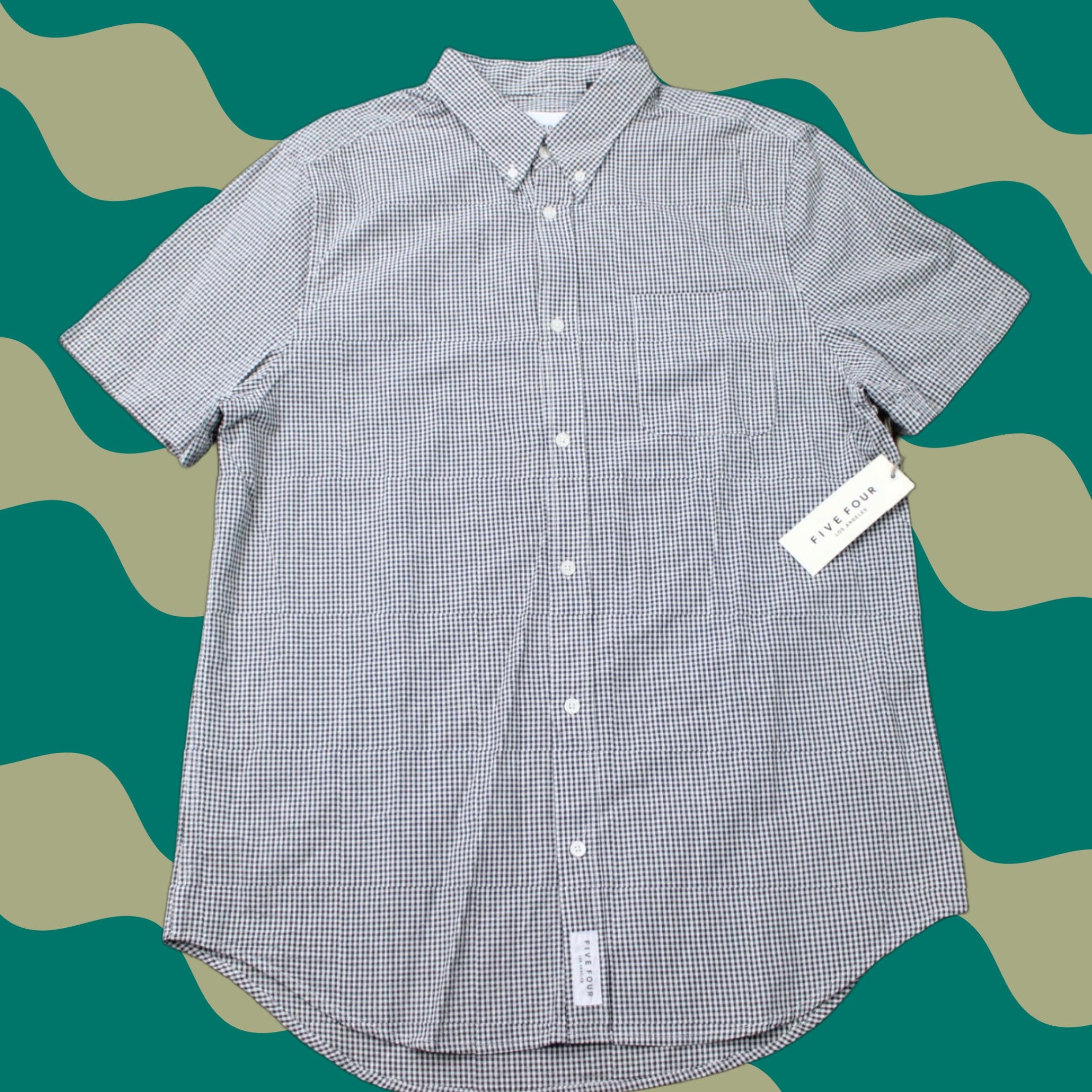 Vintage Five Four Halstead Shirt Mens Large Black/White Checkered Cotton S/S Button Down Collared Casual NWT Vintage No Size US L / EU 52-54 / 3 - 1 Thumbnail