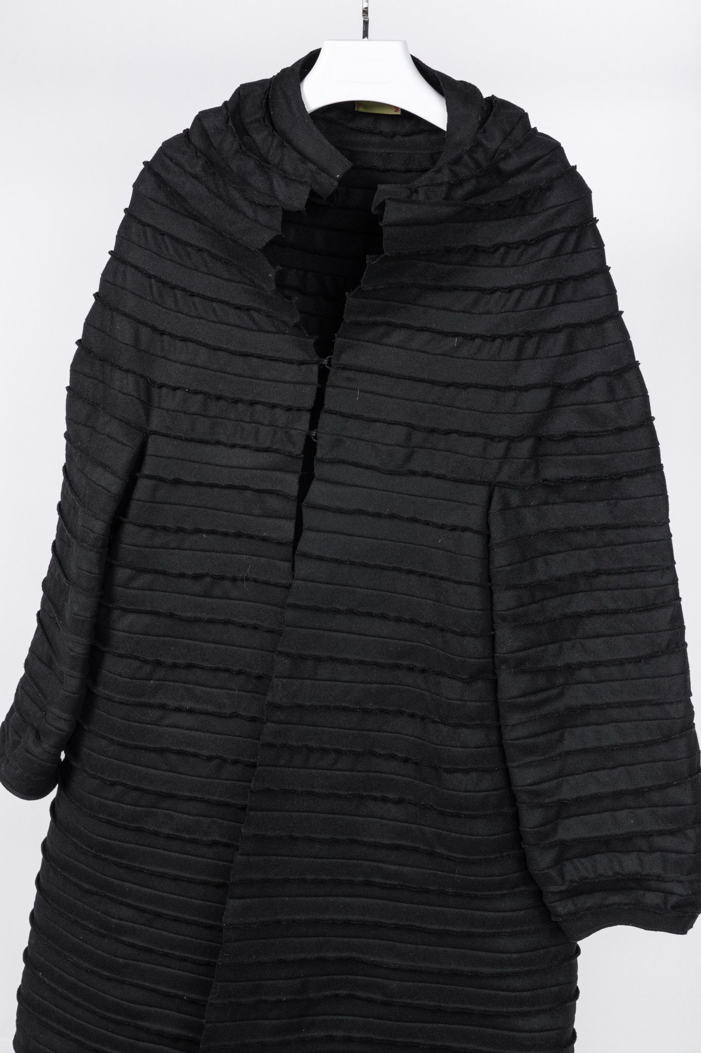 Other Sybilla Black Felt Pieced-Striped Coat Size L / US 10 / IT 46 - 3 Thumbnail