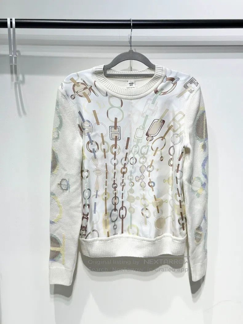 Hermes Hermes Silk cashmere printed knitwear beige Size XXS / US 00 / IT 34 - 1 Thumbnail