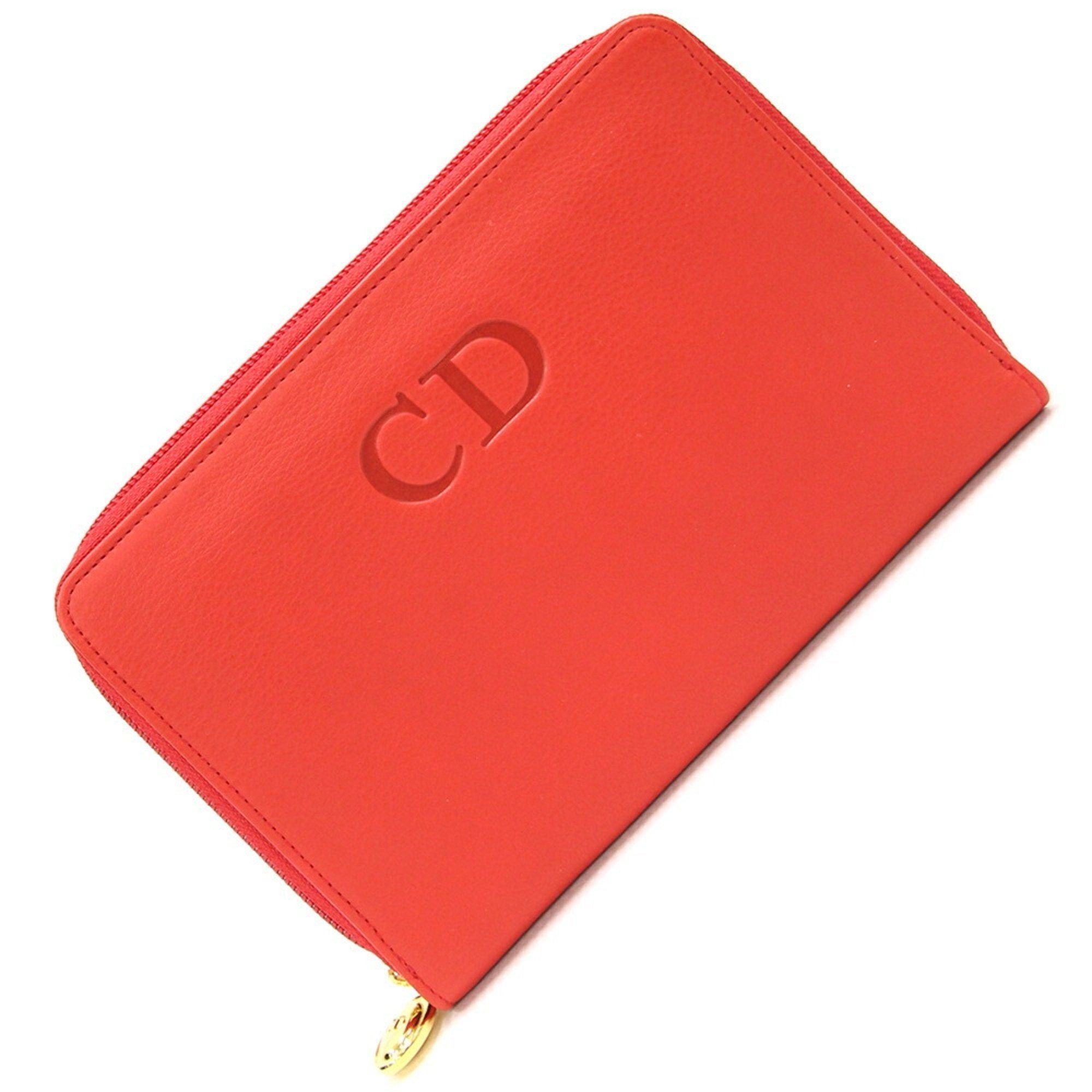 image of Christian Dior Dior Case Red Navy Leather Wallet Round Ladies Cd Old Dior in Blue, Women's