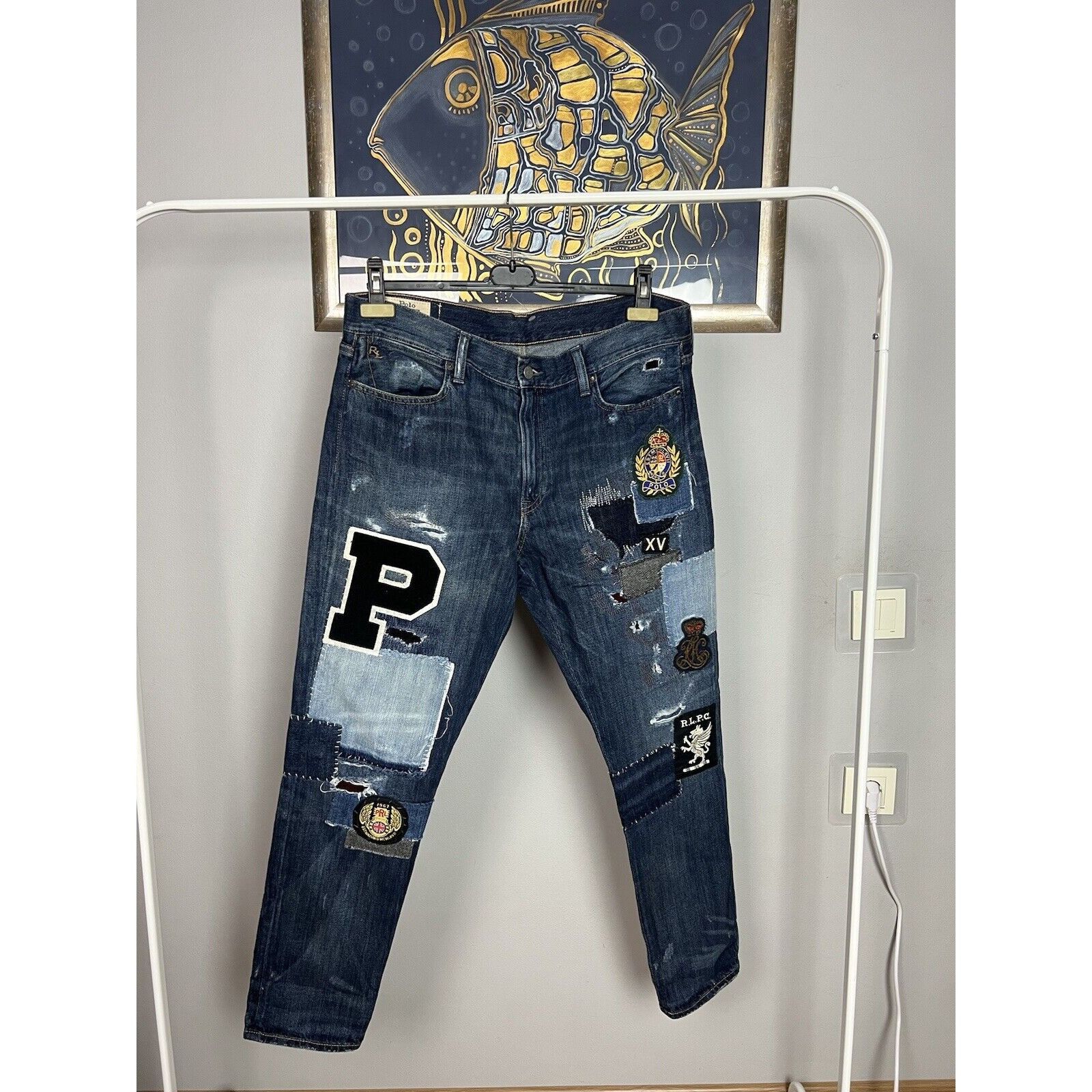 Polo Ralph Lauren Polo Ralph Lauren Dungarees Patchwork Blue Distressed Denim Size US 29 - 10 Thumbnail