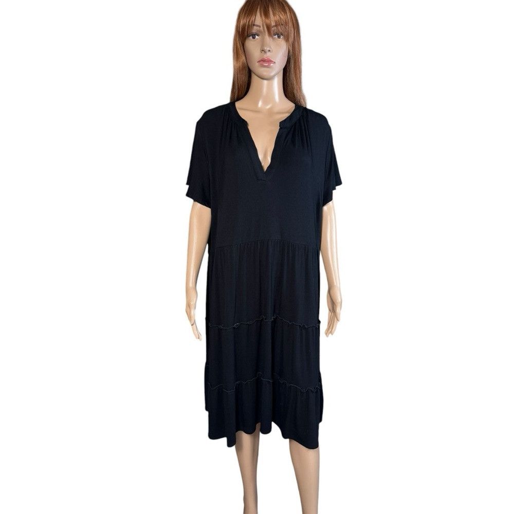 Lucky Brand NWT New Lucky Brand Black Rayon Tiered Flutter Short Sleeve Size 3XL / US 20-22 - 2 Thumbnail