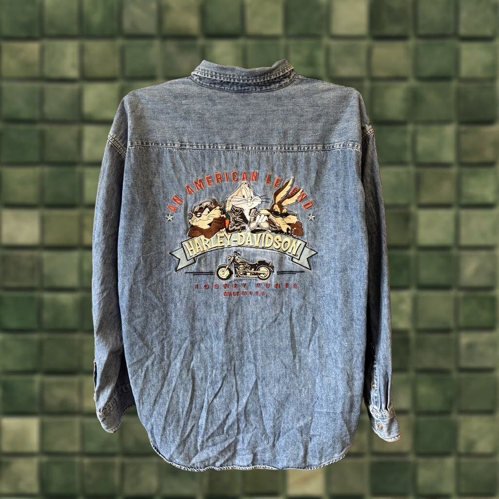 Harley Davidson Harley-Davidson Shirt Denim Long Sleeve XL Blue TAZ AN AMERICAN LEGEND Looney Tunes Warner Bros Mens Size US XL / EU 56 / 4 - 1 Thumbnail