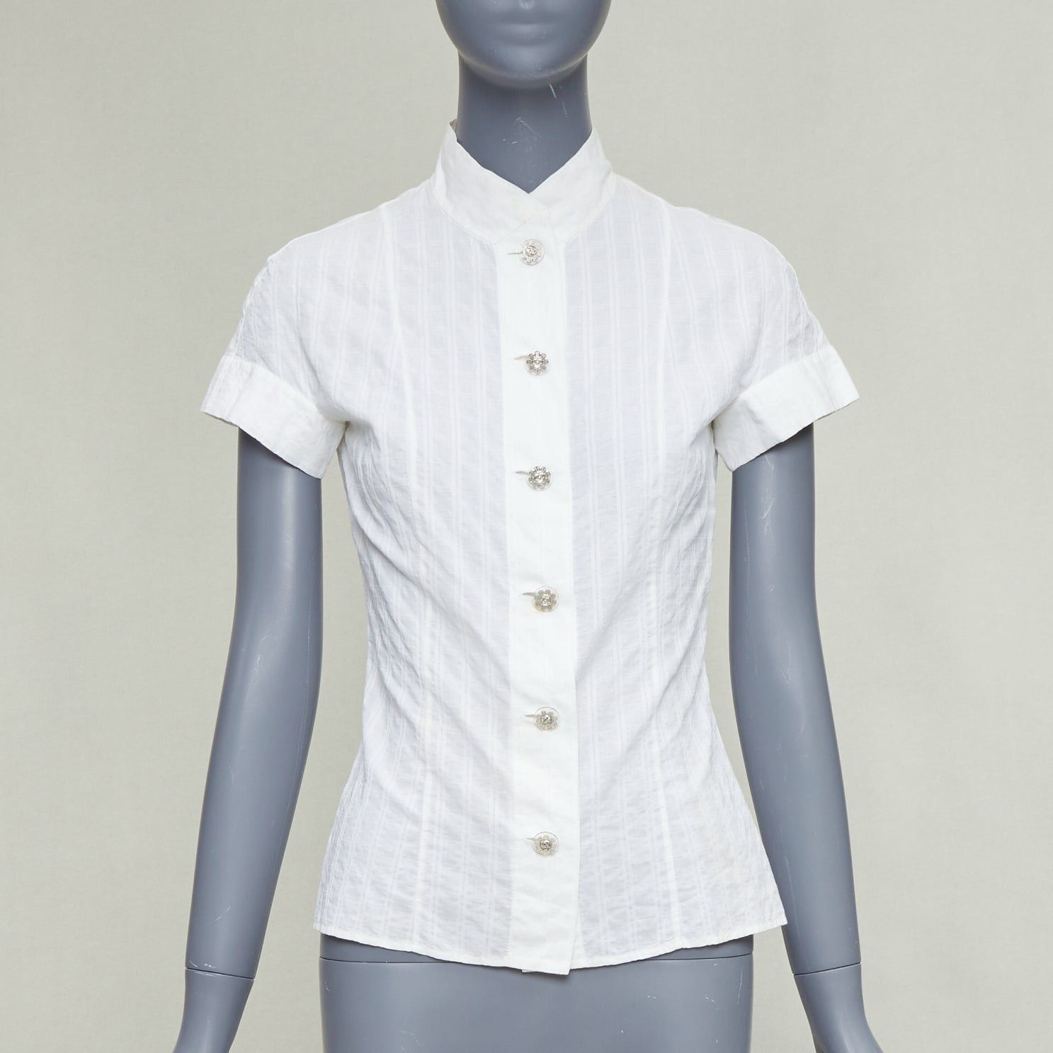Chanel CHANEL 2016 cream cotton CC logo striped fitted shirt FR34 XS Size XS / US 0-2 / IT 36-38 - 1 Thumbnail
