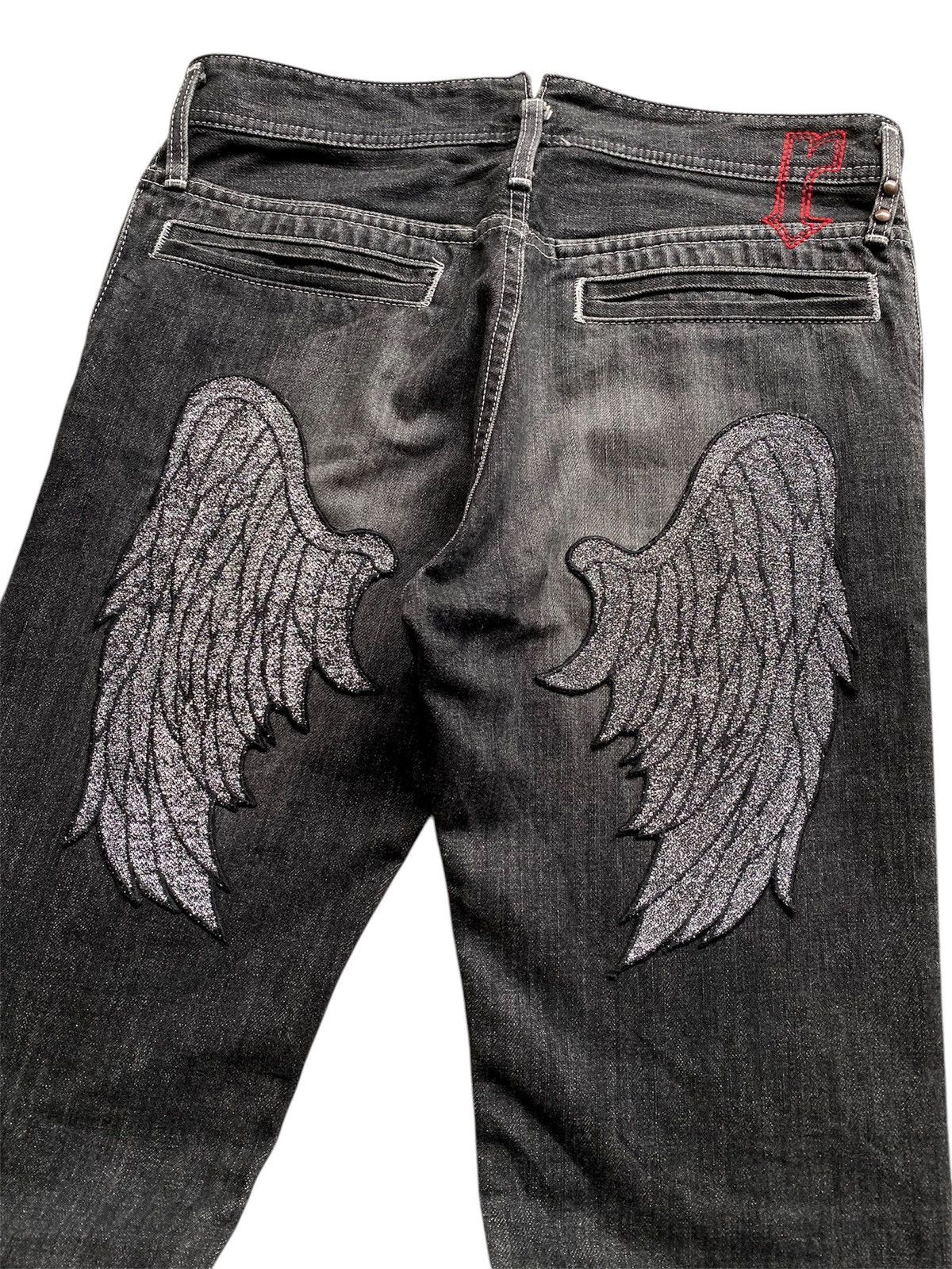 If Six Was Nine 💥Sick💥 Roen Wing Denim Flare Jeans Size US 31 - 2 Thumbnail