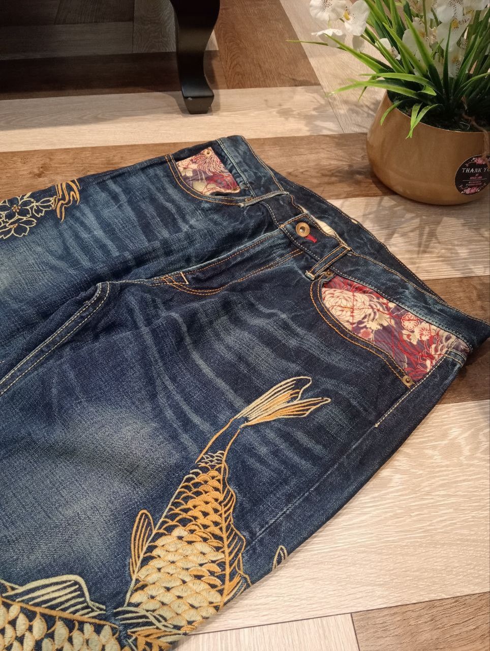 Eternal ETERNAL JAPAN SUKAJAN SUGOI FISH EMBROIDERY BLUE DENIM PANTS Size US 34 / EU 50 - 7 Thumbnail