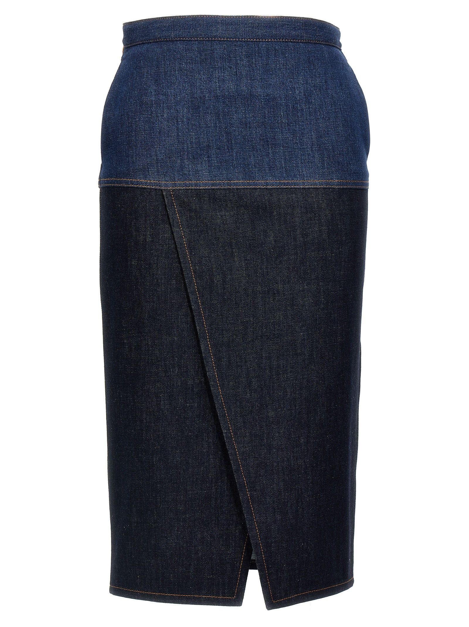 Fendi o1loc1c0126 Bicolor Denim Skirt in Blue Size 26" / US 2 / IT 38 - 1 Thumbnail