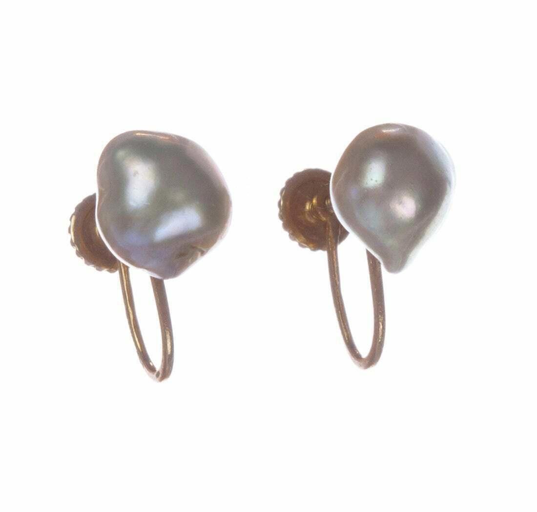 Designer 14 kt Gold and Grey Tahitian Pearl Baroque Earrings Size ONE SIZE - 1 Thumbnail