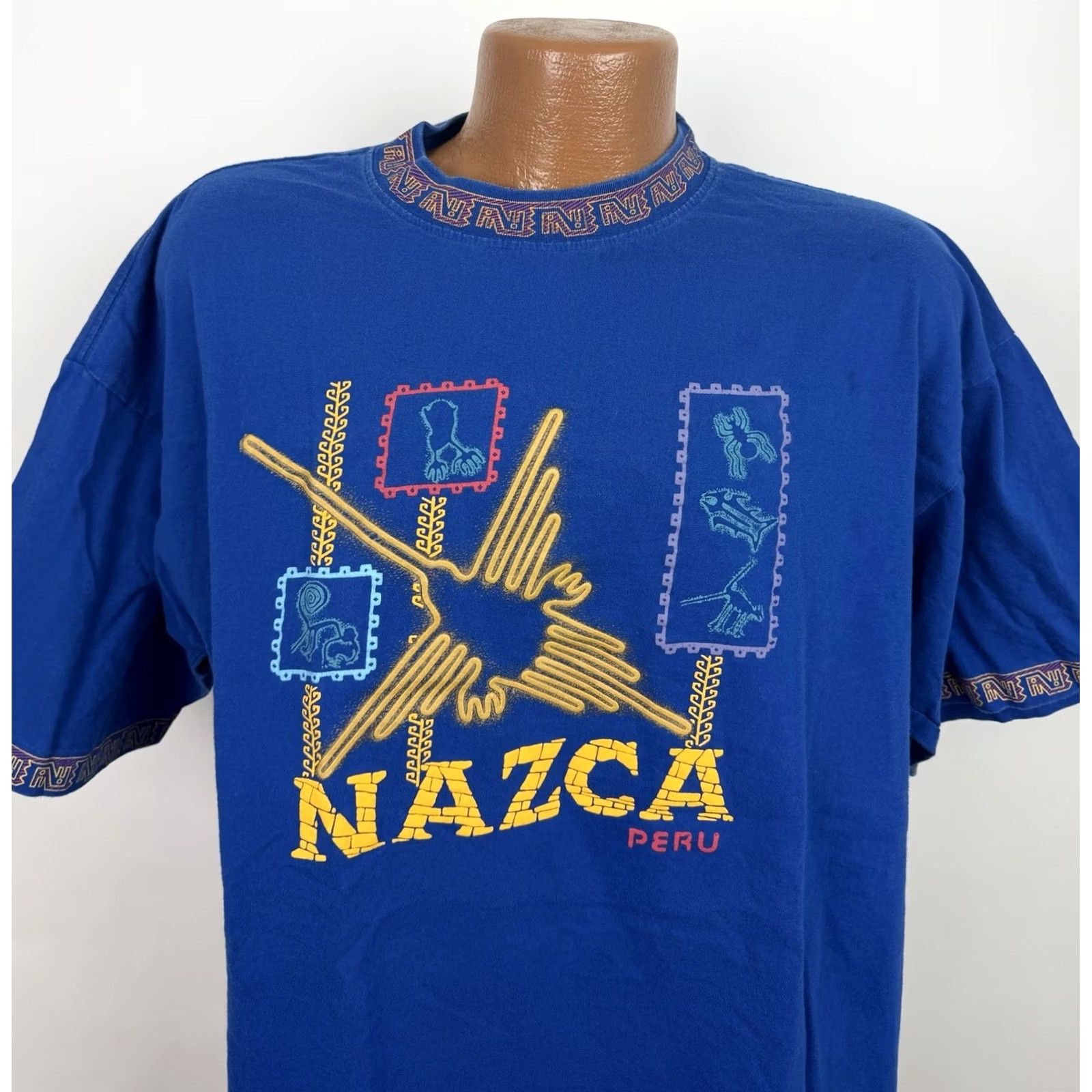 Vintage VINTAGE Peru Shirt Mens XL Nazca Lines Geometric Print Cobalt Souvenir Tee Size US XL / EU 56 / 4 - 2 Thumbnail