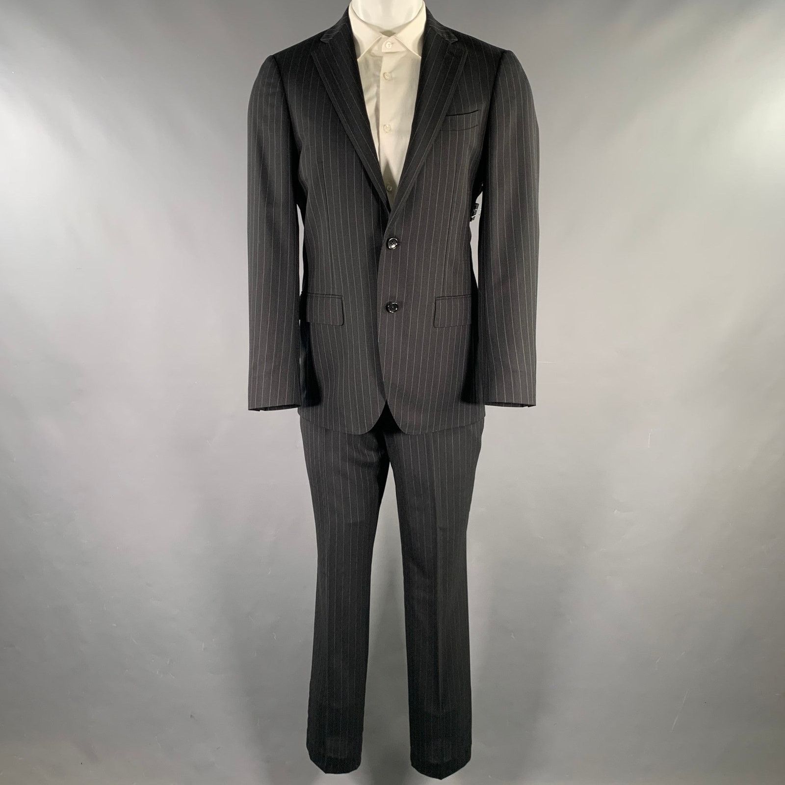 Other D'URBAN 40 Black Pinstripe Wool Notch Lapel Suit Size 40R - 3 Thumbnail